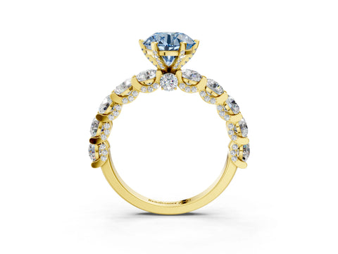 Yellow gold Round Diamond Side Stone Engagement Ring with Six-Prong Setting_3