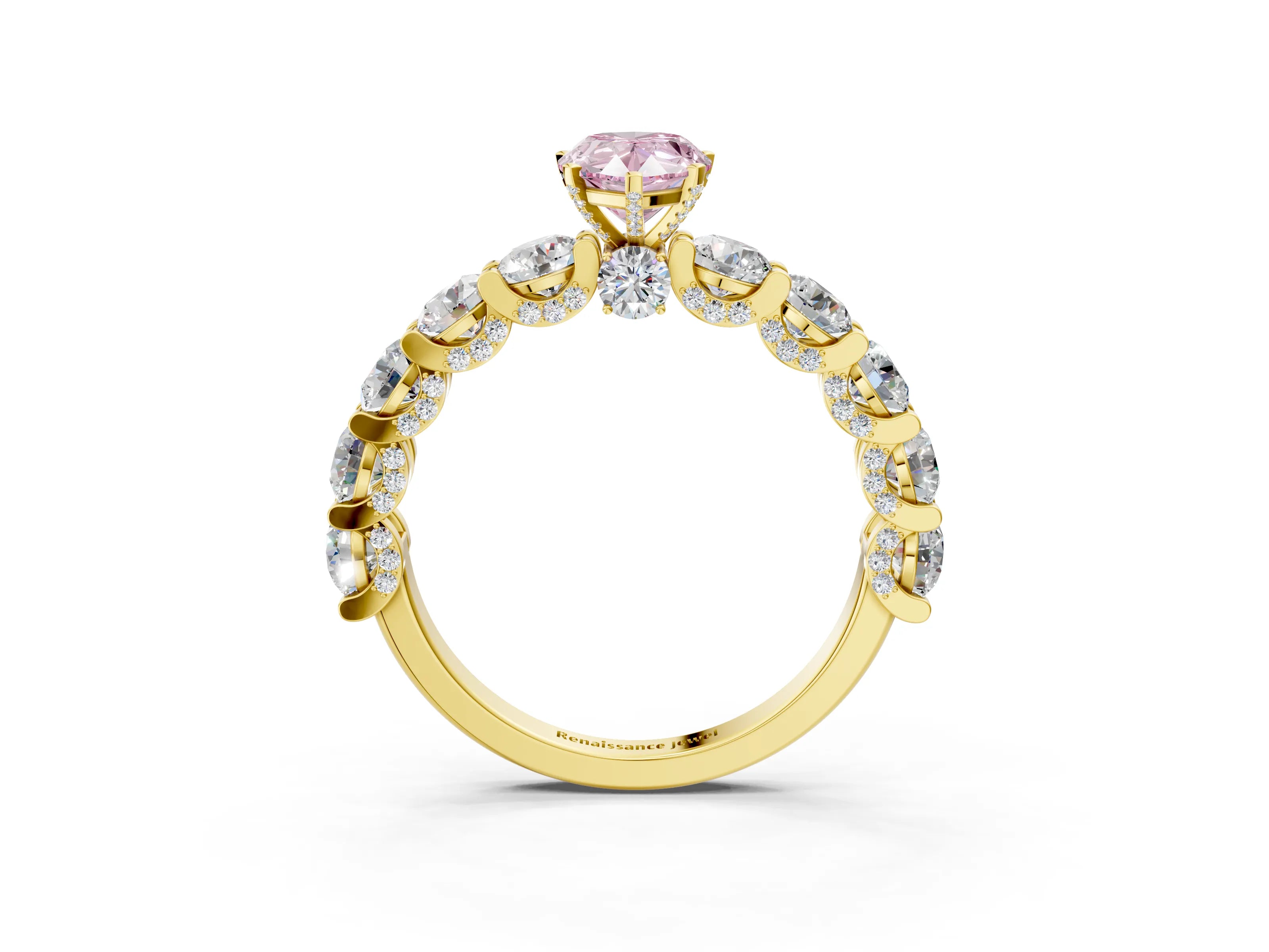 Yellow gold Round Diamond Side Stone Engagement Ring with Six-Prong Setting_3
