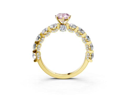 Yellow gold Round Diamond Side Stone Engagement Ring with Six-Prong Setting_3