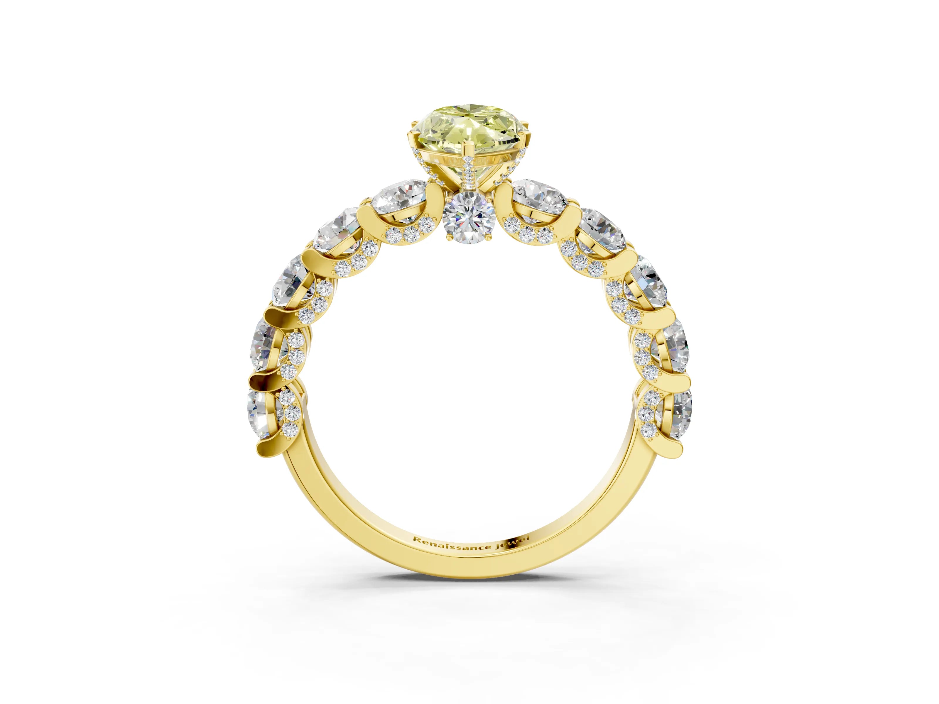 Yellow gold Round Diamond Side Stone Engagement Ring with Six-Prong Setting_3