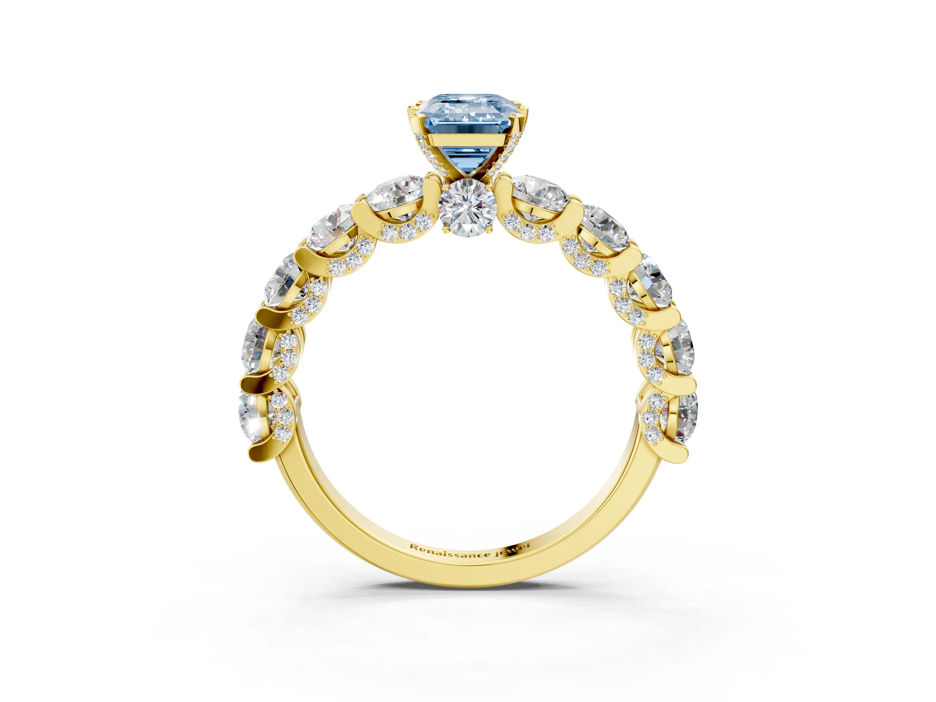 Yellow gold Round Diamond Side Stone Engagement Ring with Six-Prong Setting_3