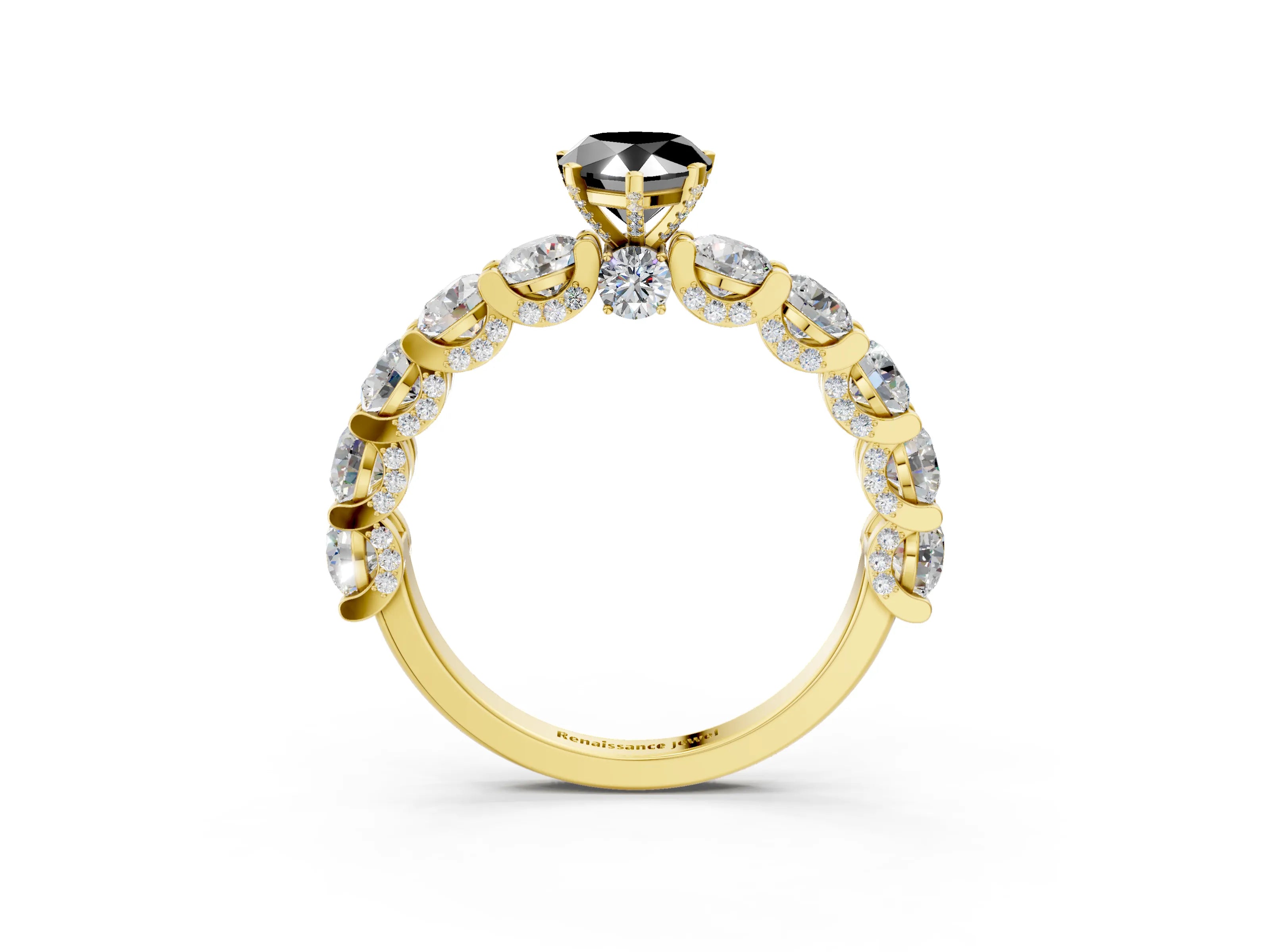 Yellow gold Round Diamond Side Stone Engagement Ring with Six-Prong Setting_3