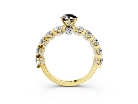 Yellow gold Round Diamond Side Stone Engagement Ring with Six-Prong Setting_3
