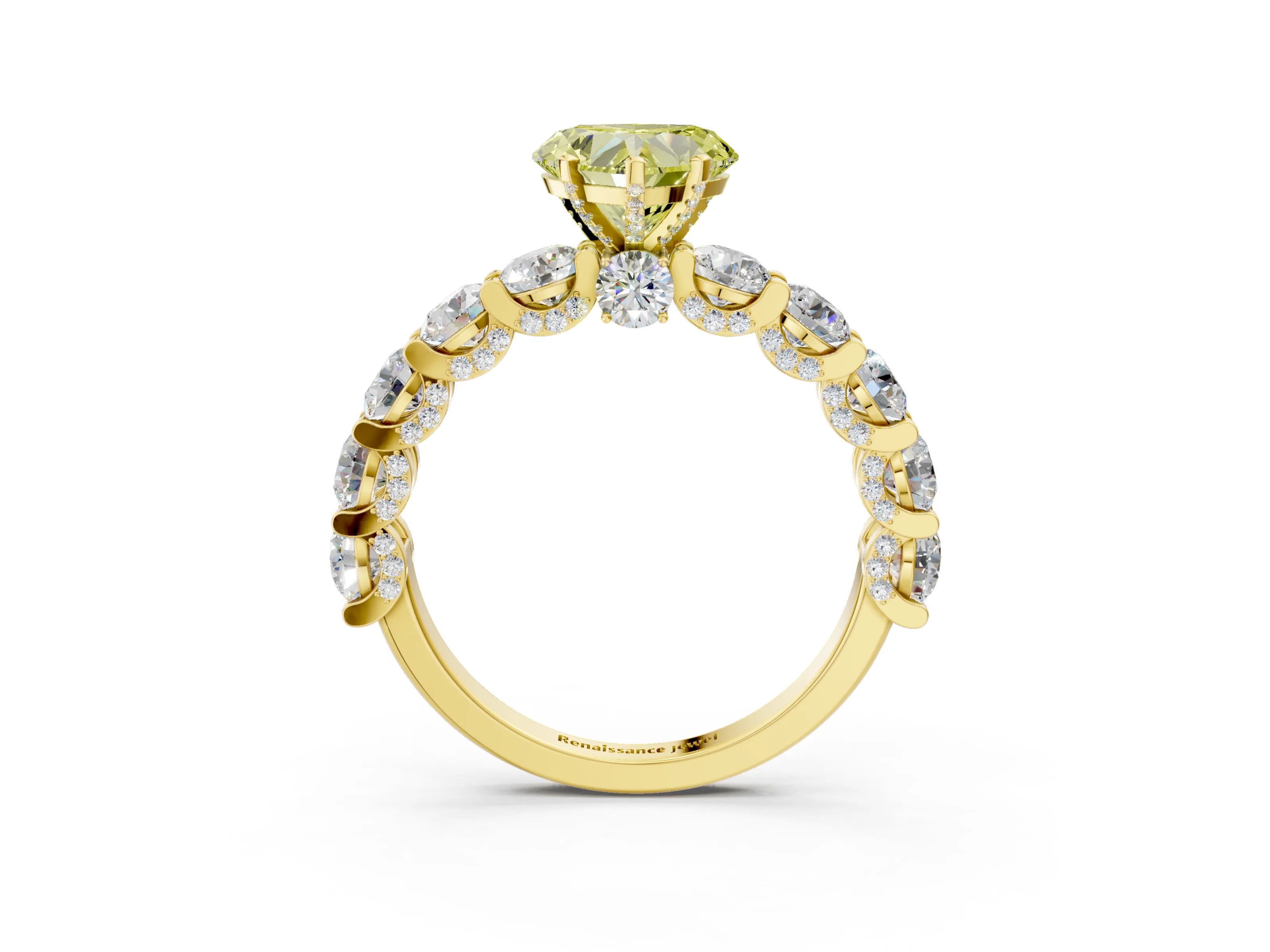 Yellow gold Round Diamond Side Stone Engagement Ring with Six-Prong Setting_3