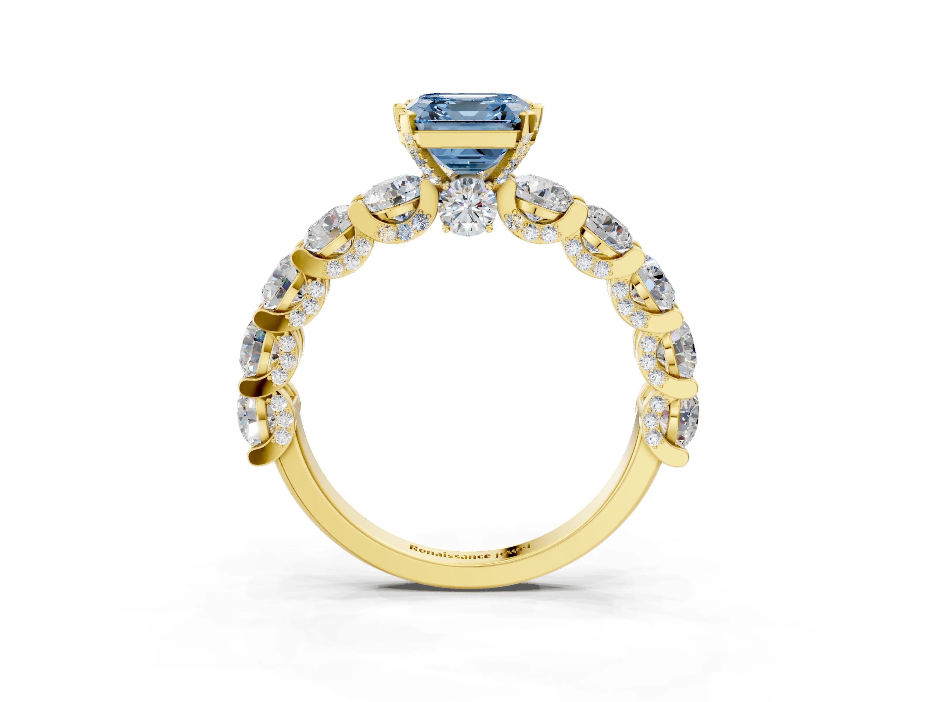 Yellow gold Round Diamond Side Stone Engagement Ring with Six-Prong Setting_3