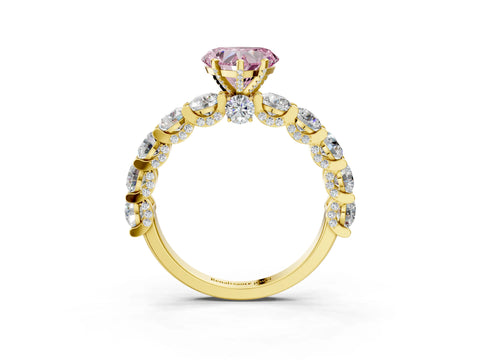 Yellow gold Round Diamond Side Stone Engagement Ring with Six-Prong Setting_3