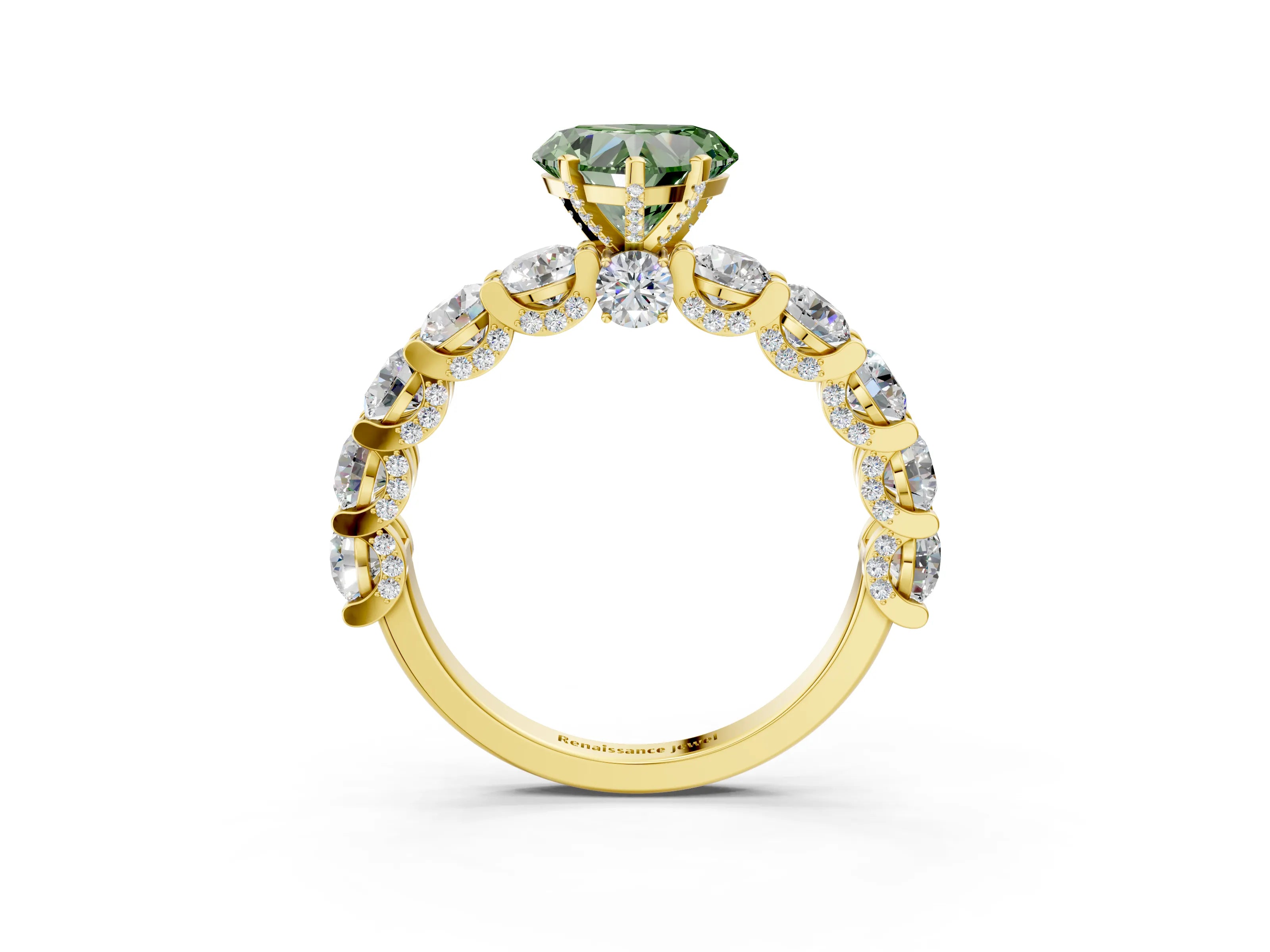 Yellow gold Round Diamond Side Stone Engagement Ring with Six-Prong Setting_3