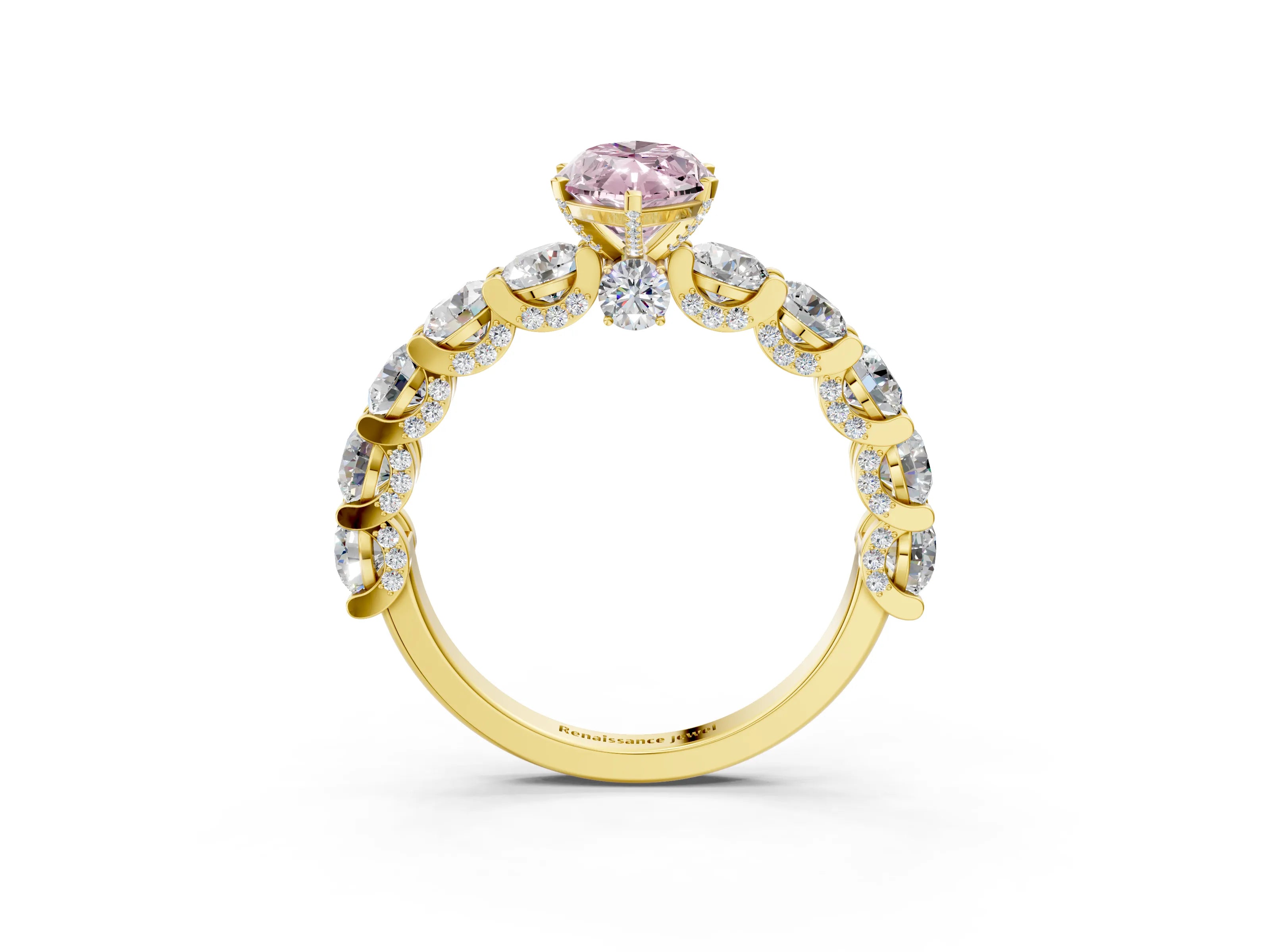 Yellow gold Round Diamond Side Stone Engagement Ring with Six-Prong Setting_3