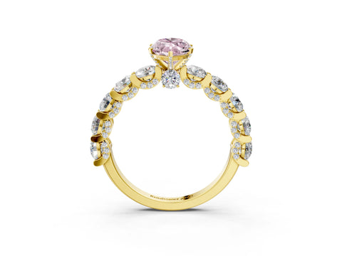 Yellow gold Round Diamond Side Stone Engagement Ring with Six-Prong Setting_3