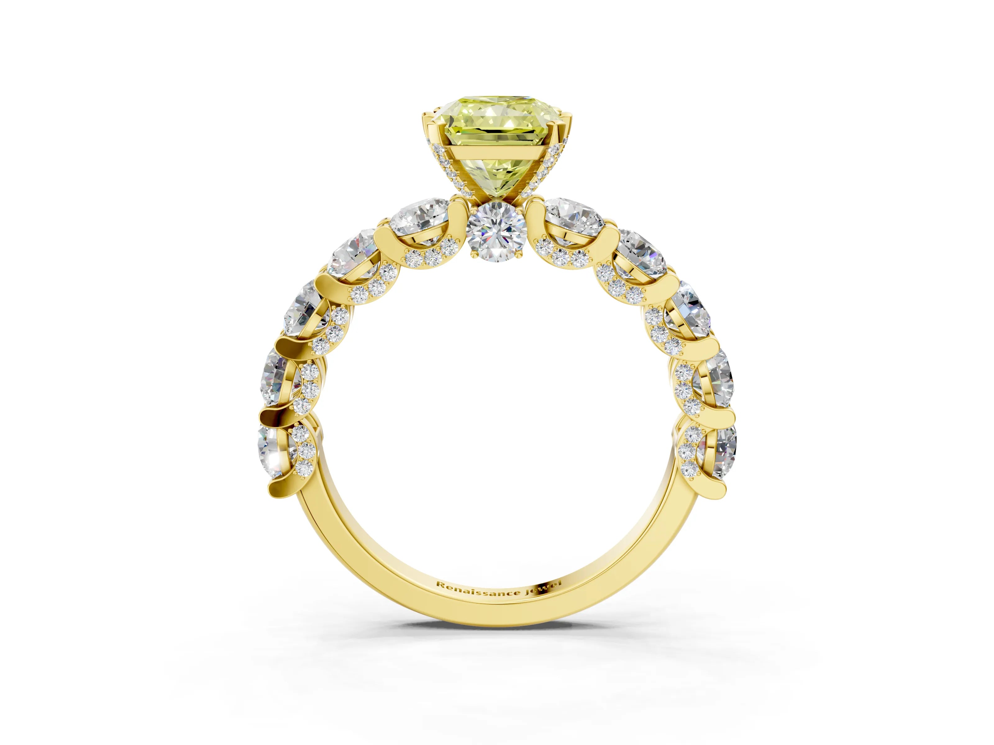 Yellow gold Round Diamond Side Stone Engagement Ring with Six-Prong Setting_3