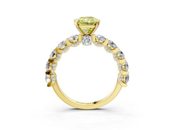Yellow gold Round Diamond Side Stone Engagement Ring with Six-Prong Setting