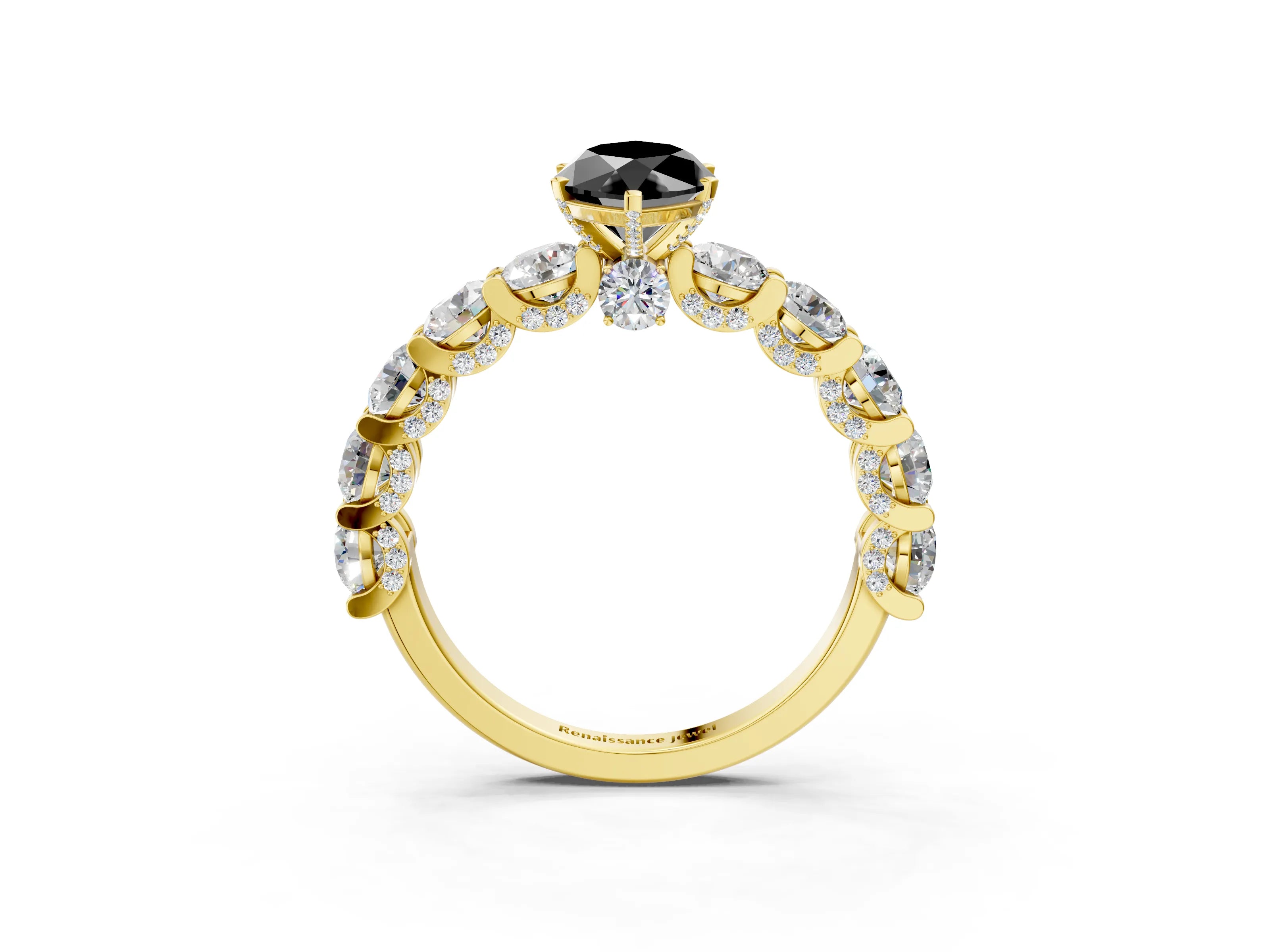 Yellow gold Round Diamond Side Stone Engagement Ring with Six-Prong Setting_3