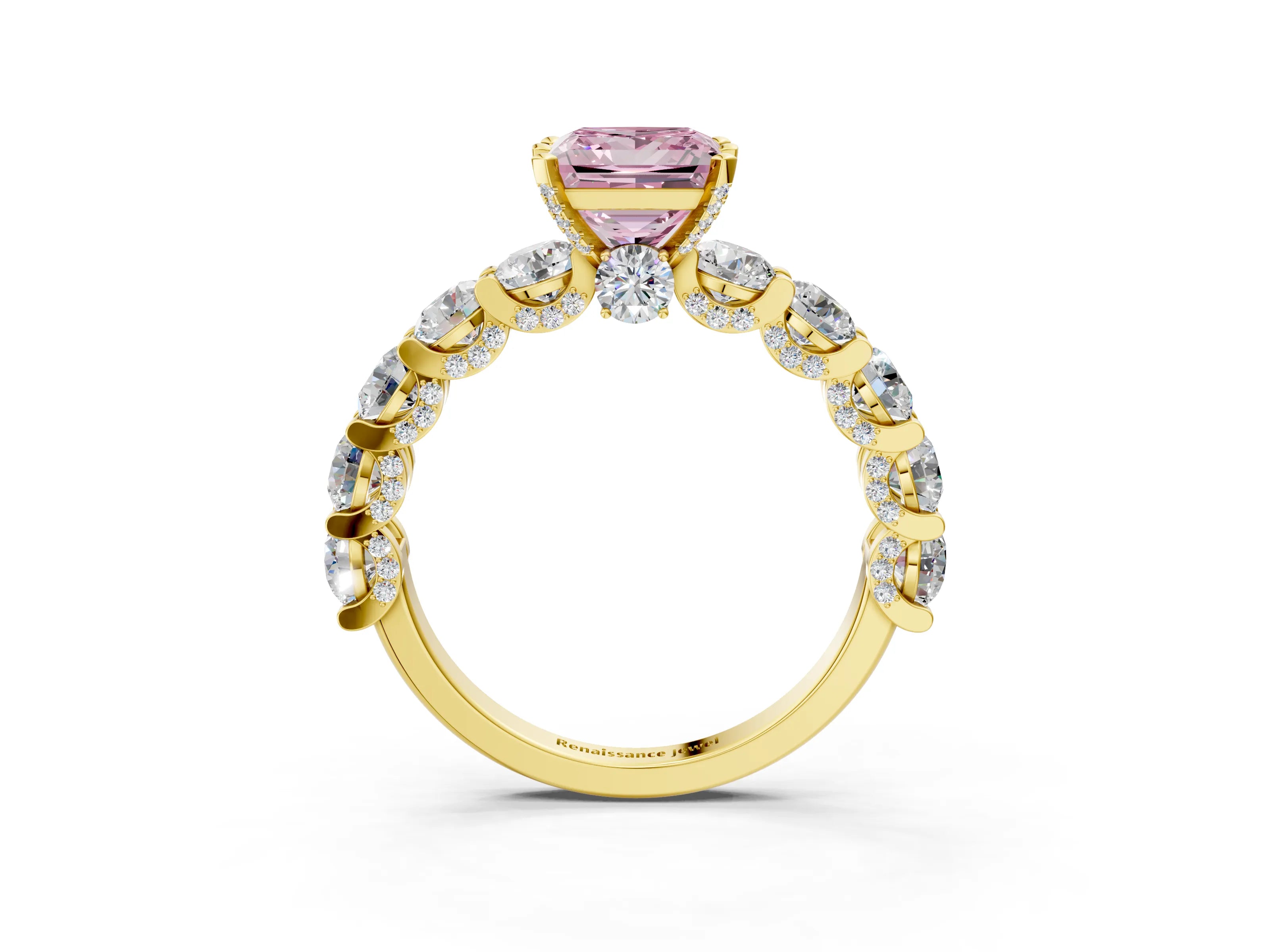 Yellow gold Round Diamond Side Stone Engagement Ring with Six-Prong Setting_3