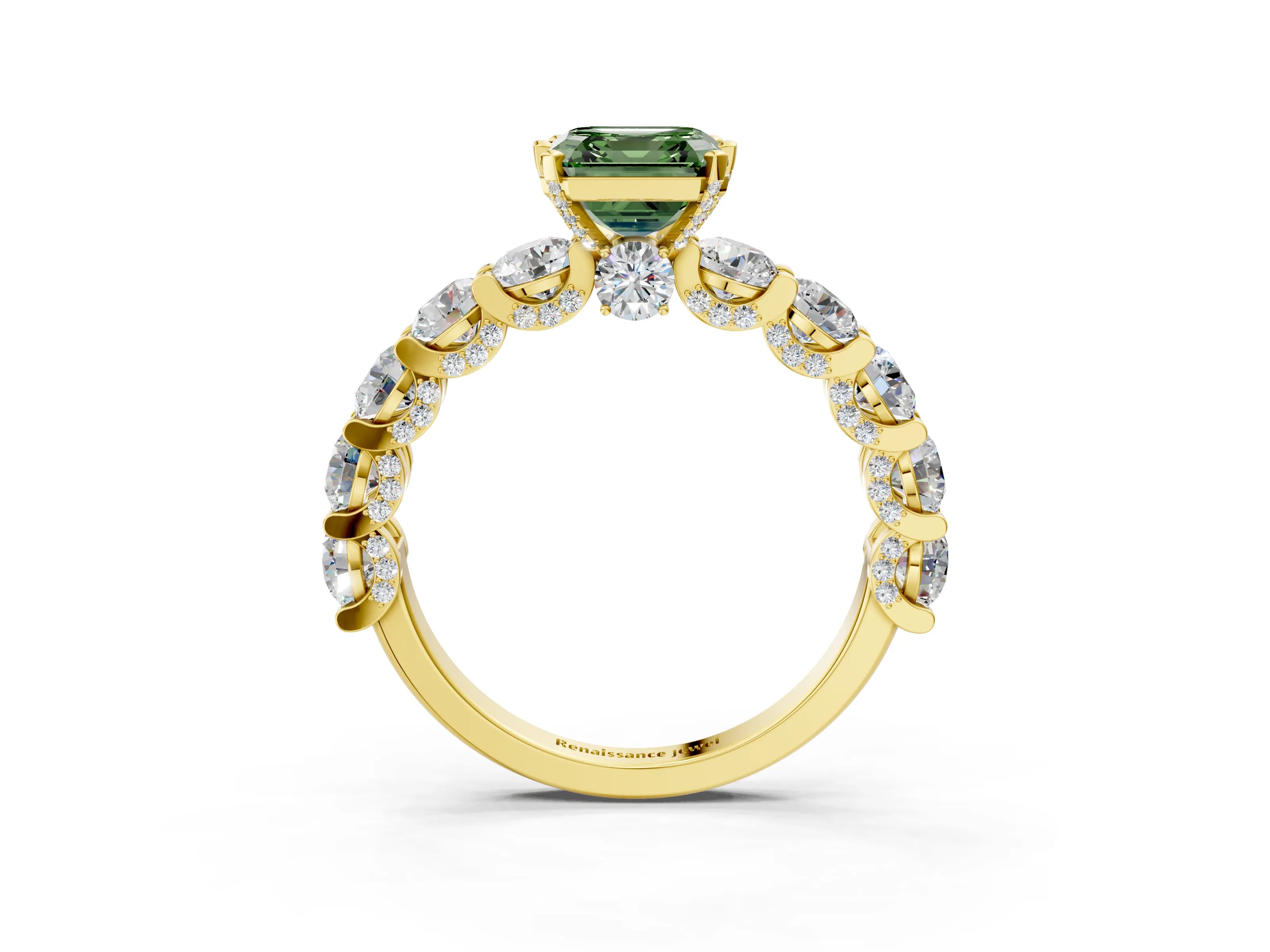 Yellow gold Round Diamond Side Stone Engagement Ring with Six-Prong Setting_3