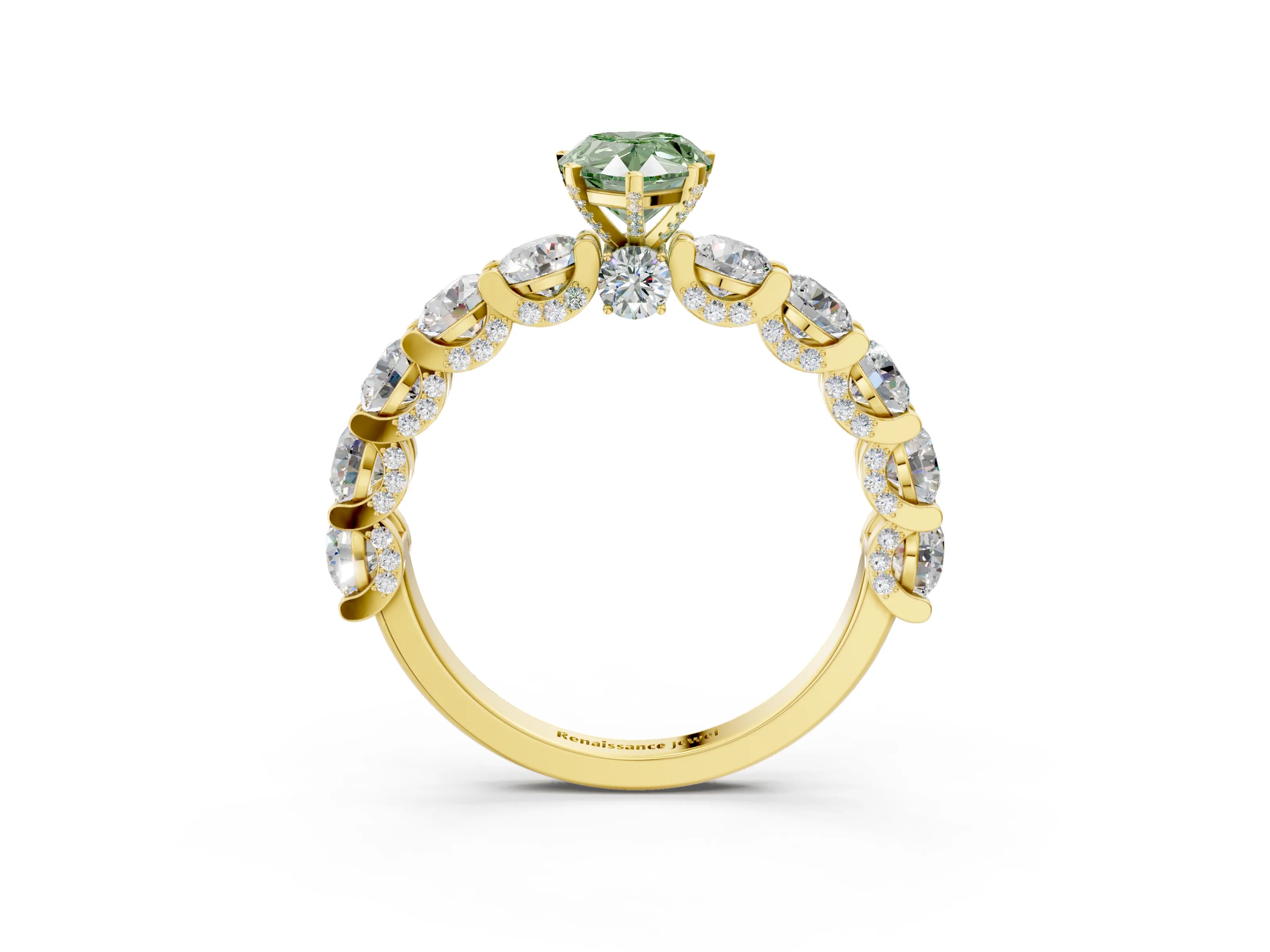 Yellow gold Round Diamond Side Stone Engagement Ring with Six-Prong Setting_3