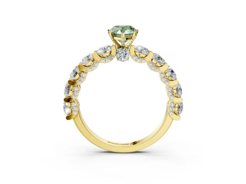 Yellow gold Round Diamond Side Stone Engagement Ring with Six-Prong Setting_3