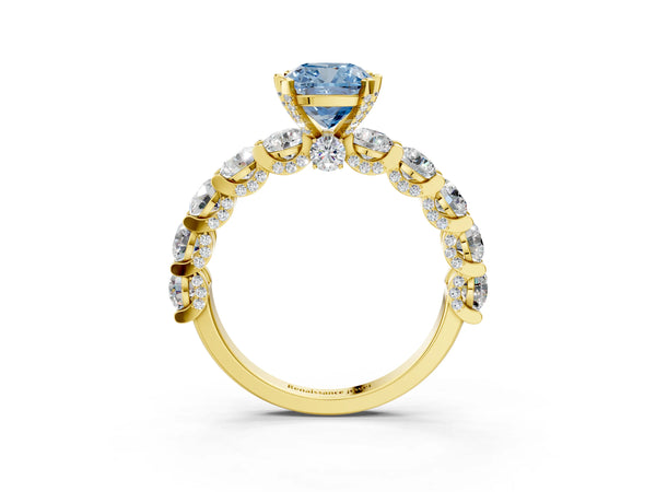 Yellow gold Round Diamond Side Stone Engagement Ring with Six-Prong Setting