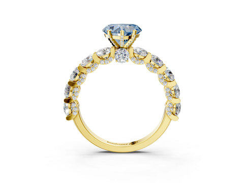 Yellow gold Round Diamond Side Stone Engagement Ring with Six-Prong Setting_3
