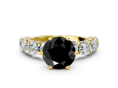 Yellow gold Round Diamond Side Stone Engagement Ring with Six-Prong Setting