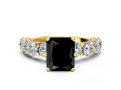 Yellow gold Round Diamond Side Stone Engagement Ring with Six-Prong Setting