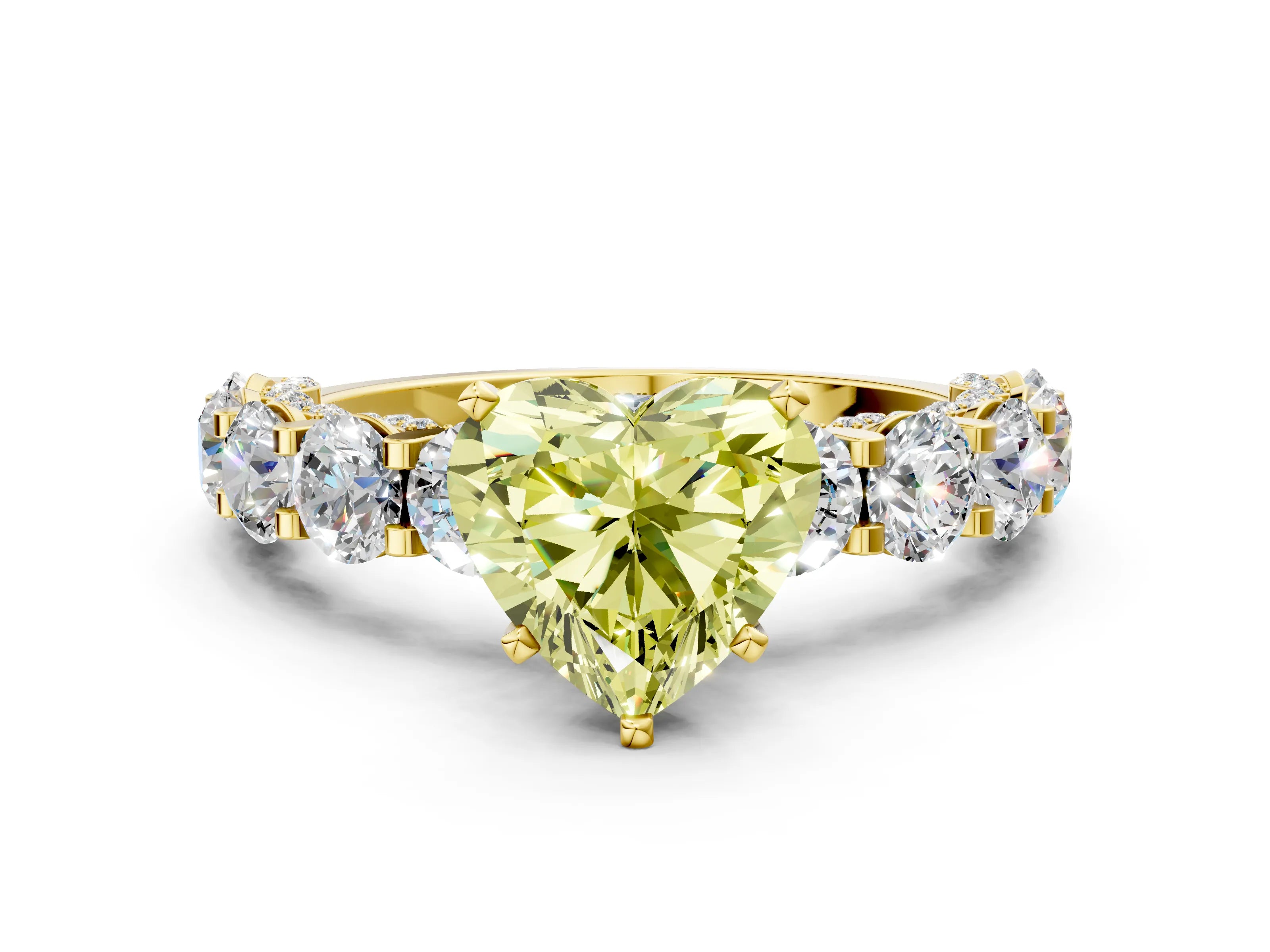 Yellow gold Round Diamond Side Stone Engagement Ring with Six-Prong Setting