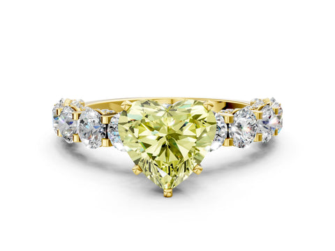 Yellow gold Round Diamond Side Stone Engagement Ring with Six-Prong Setting