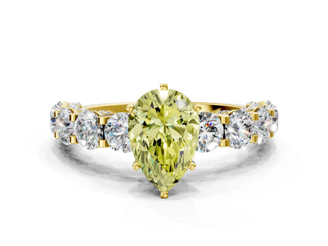 Yellow gold Round Diamond Side Stone Engagement Ring with Six-Prong Setting