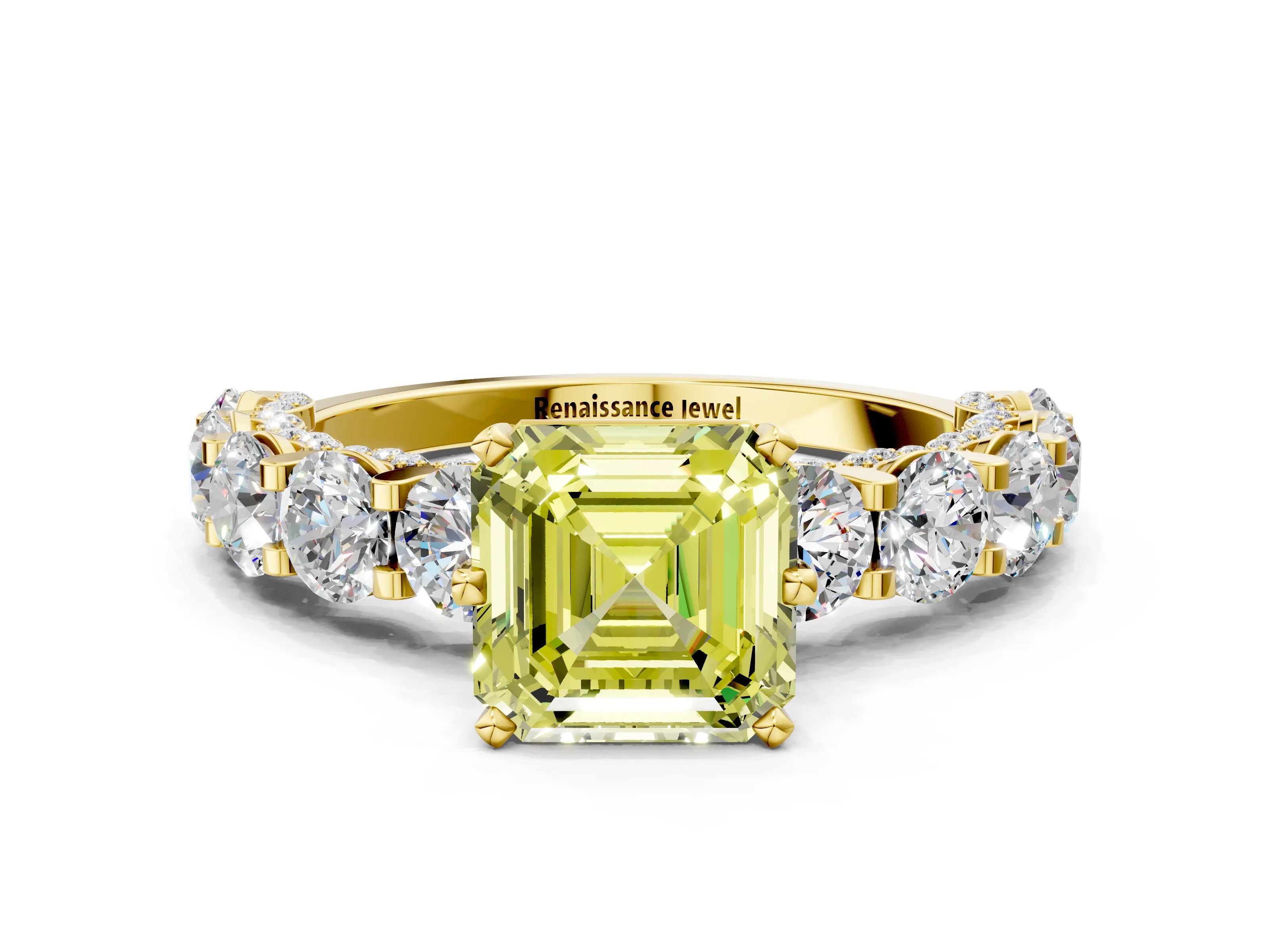 Yellow gold Round Diamond Side Stone Engagement Ring with Six-Prong Setting