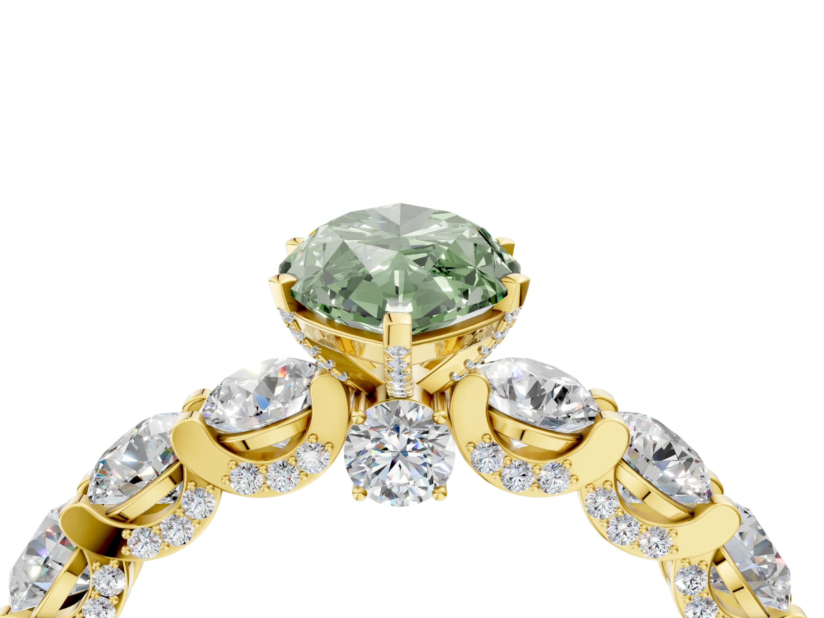 Yellow gold Round Diamond Side Stone Engagement Ring with Six-Prong Setting_4