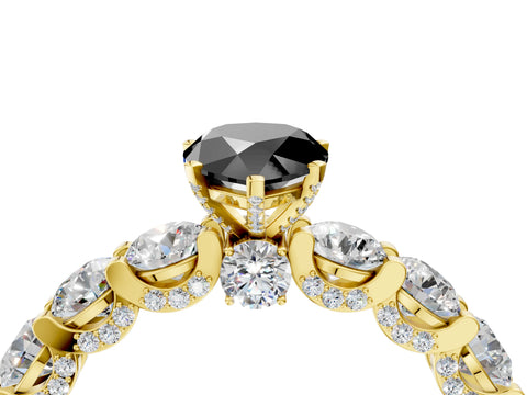 Yellow gold Round Diamond Side Stone Engagement Ring with Six-Prong Setting_4