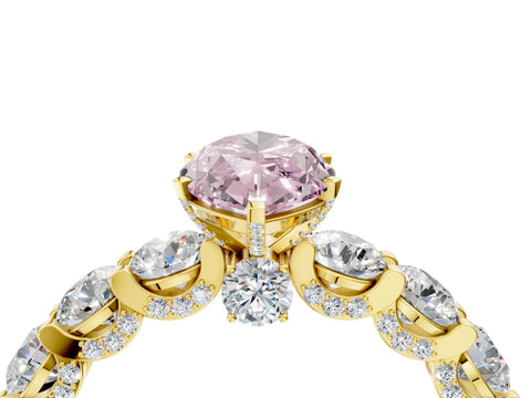 Yellow gold Round Diamond Side Stone Engagement Ring with Six-Prong Setting_4