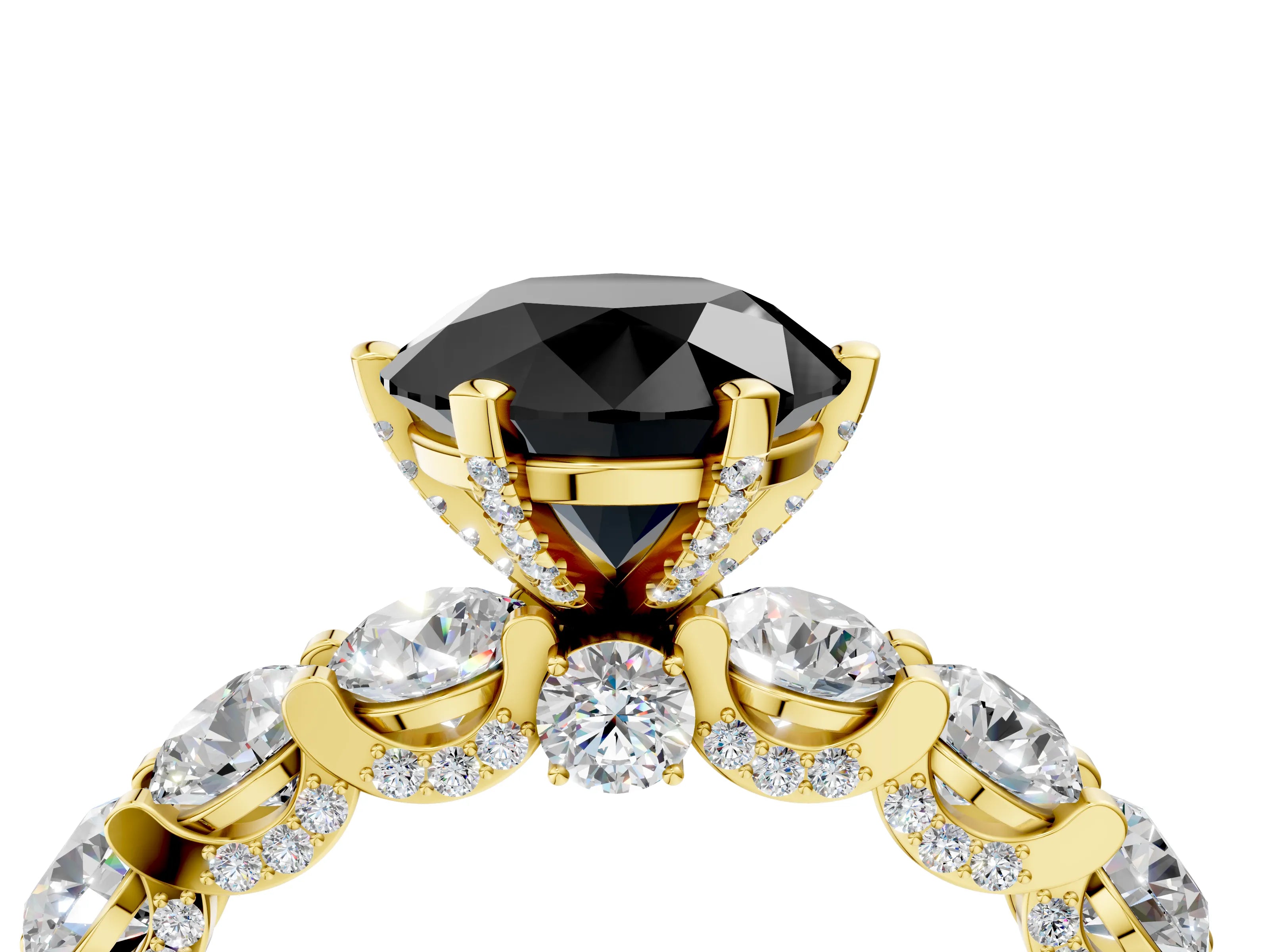 Yellow gold Round Diamond Side Stone Engagement Ring with Six-Prong Setting_4