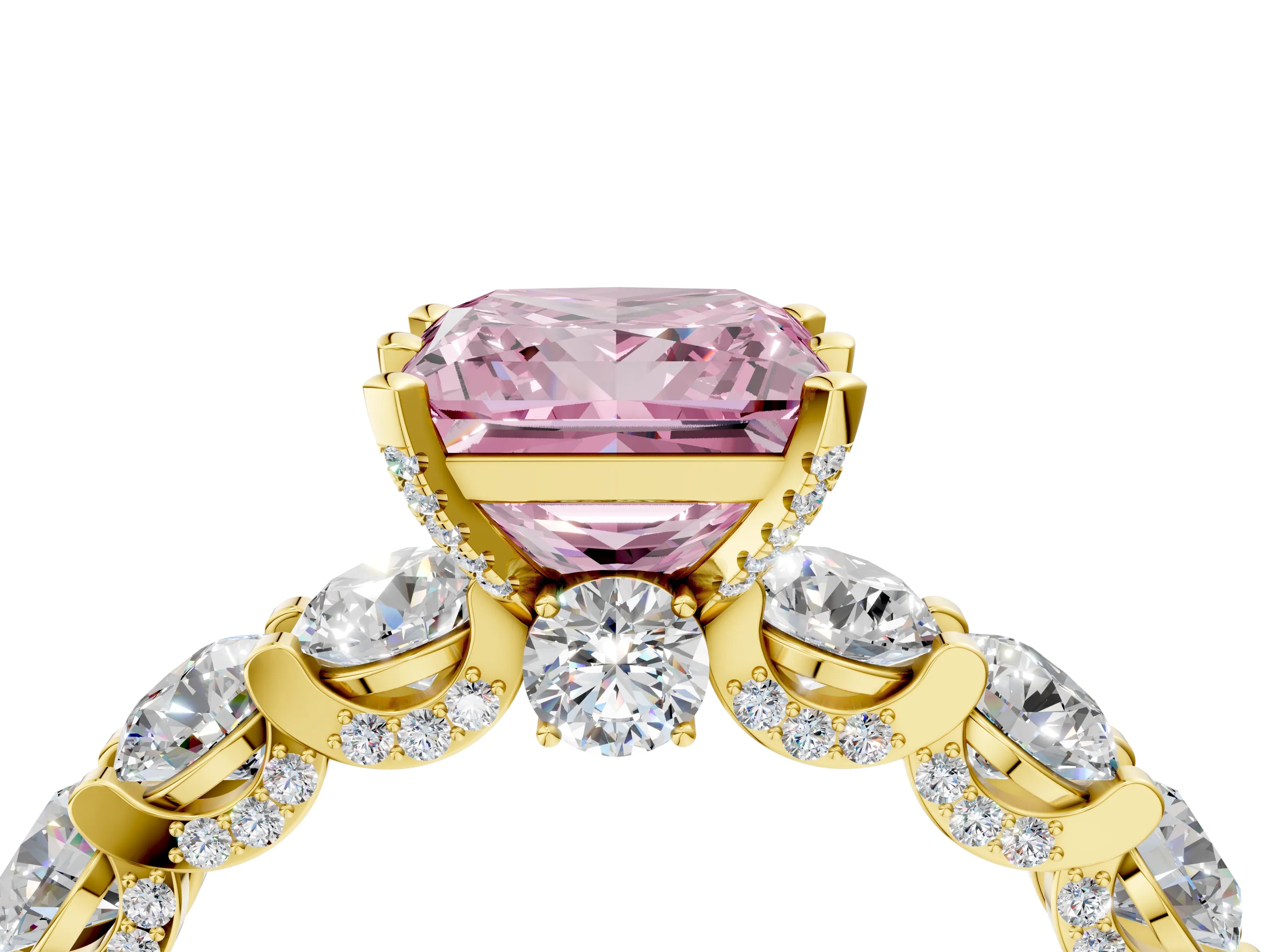 Yellow gold Round Diamond Side Stone Engagement Ring with Six-Prong Setting_4