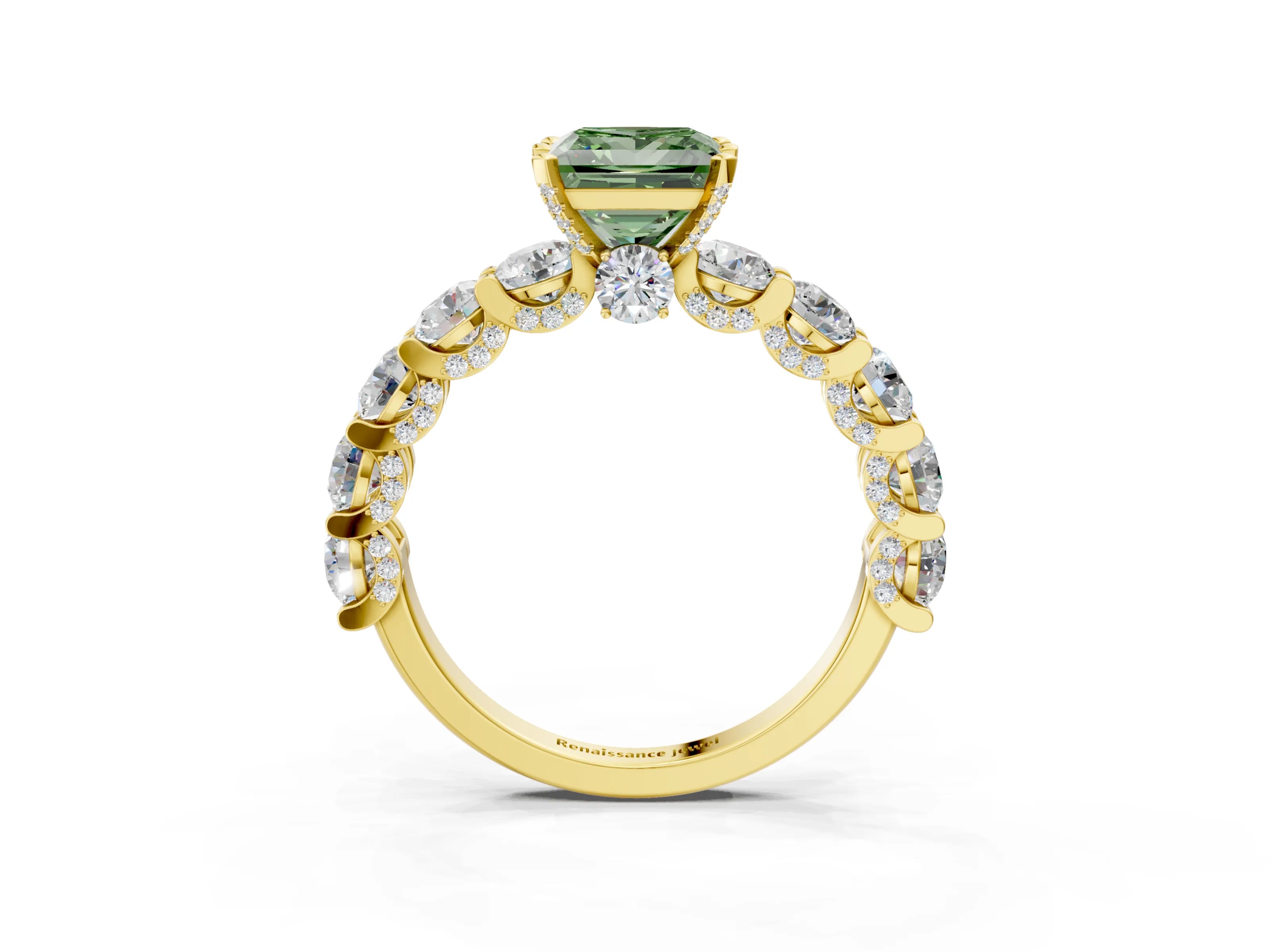 Yellow gold Round Diamond Side Stone Engagement Ring with Six-Prong Setting_4
