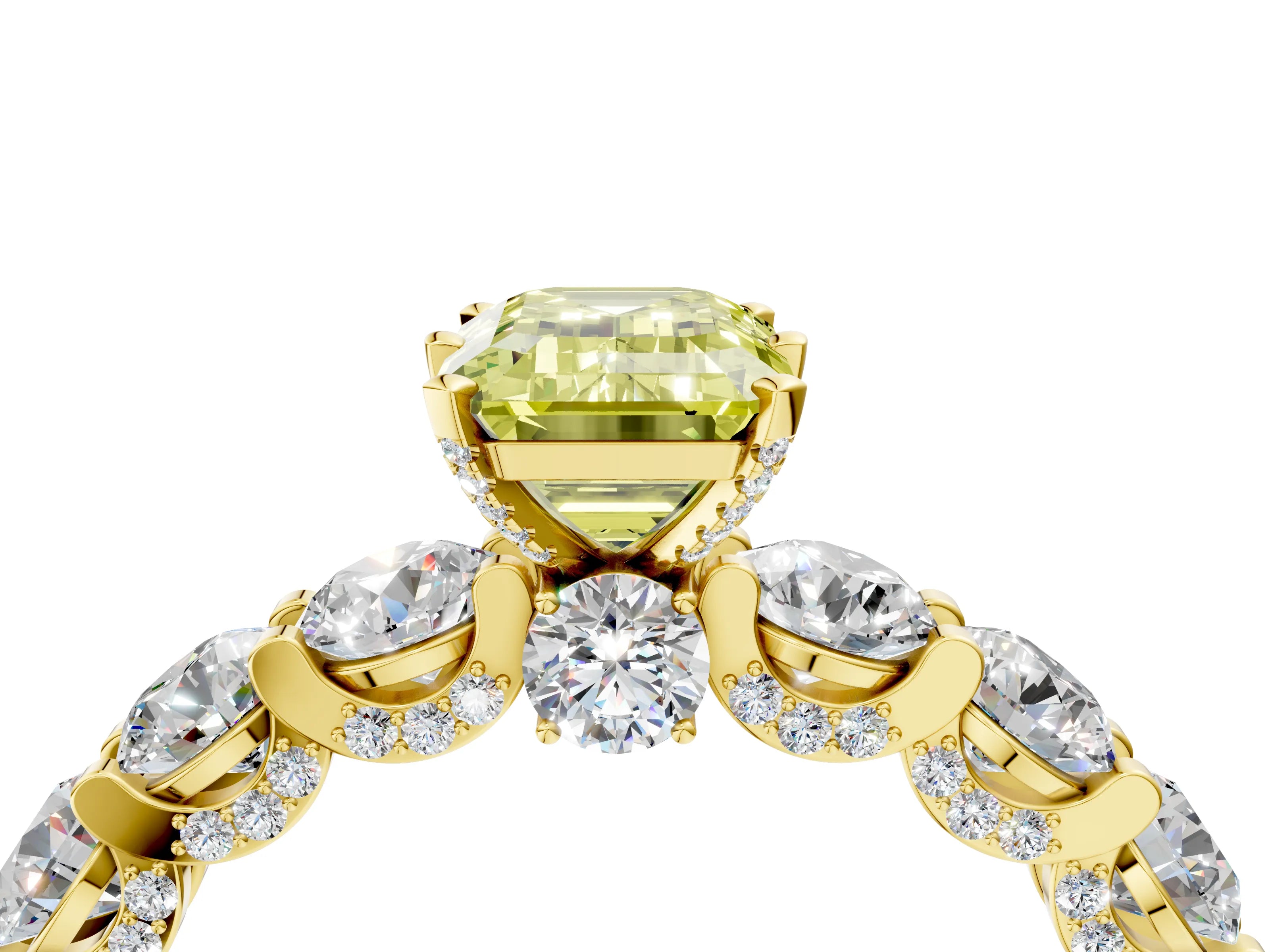 Yellow gold Round Diamond Side Stone Engagement Ring with Six-Prong Setting_4