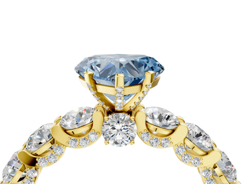Yellow gold Round Diamond Side Stone Engagement Ring with Six-Prong Setting_4