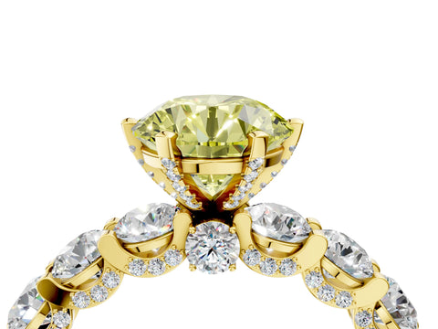 Yellow gold Round Diamond Side Stone Engagement Ring with Six-Prong Setting_4