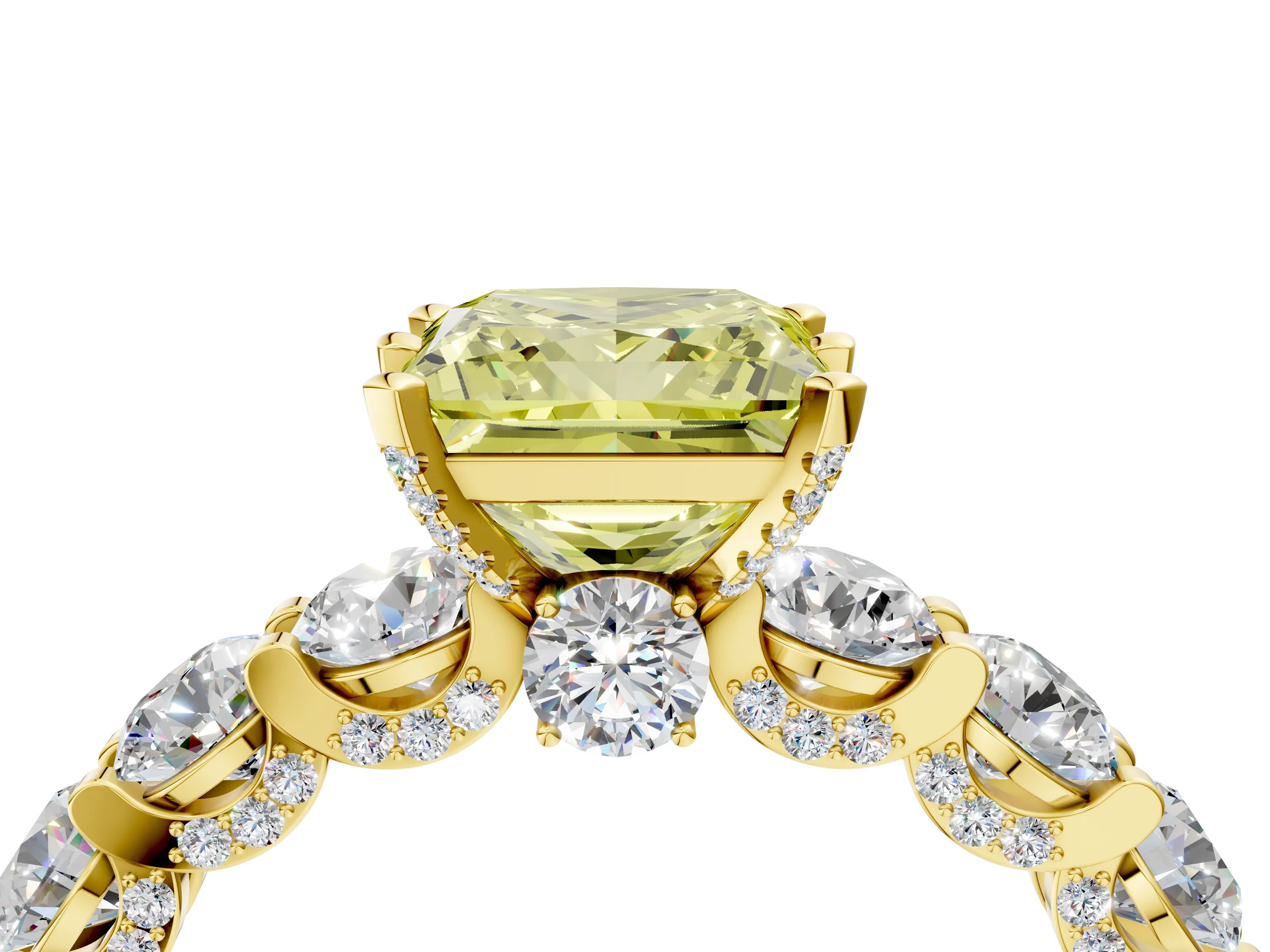 Yellow gold Round Diamond Side Stone Engagement Ring with Six-Prong Setting_4