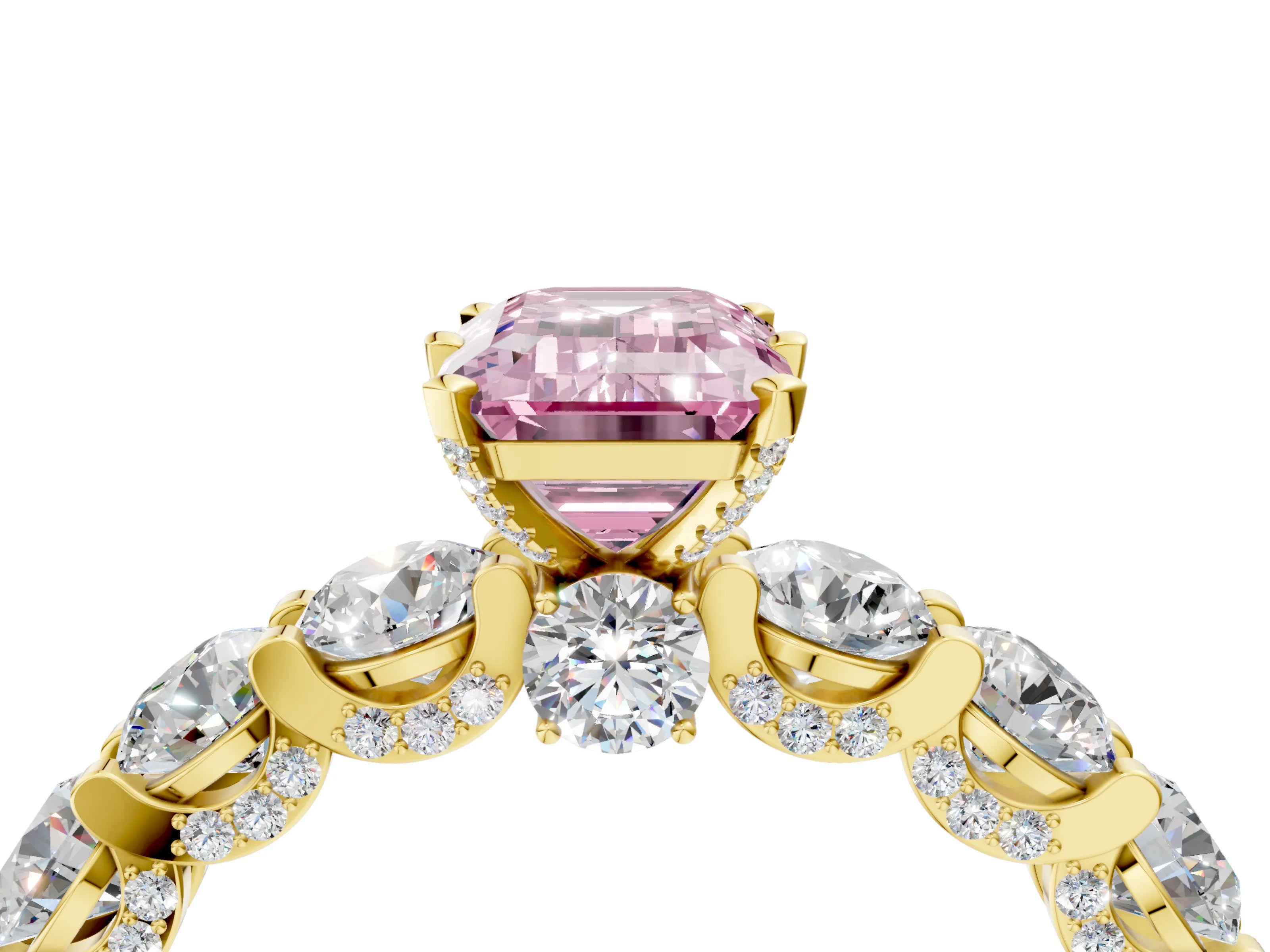 Yellow gold Round Diamond Side Stone Engagement Ring with Six-Prong Setting_4