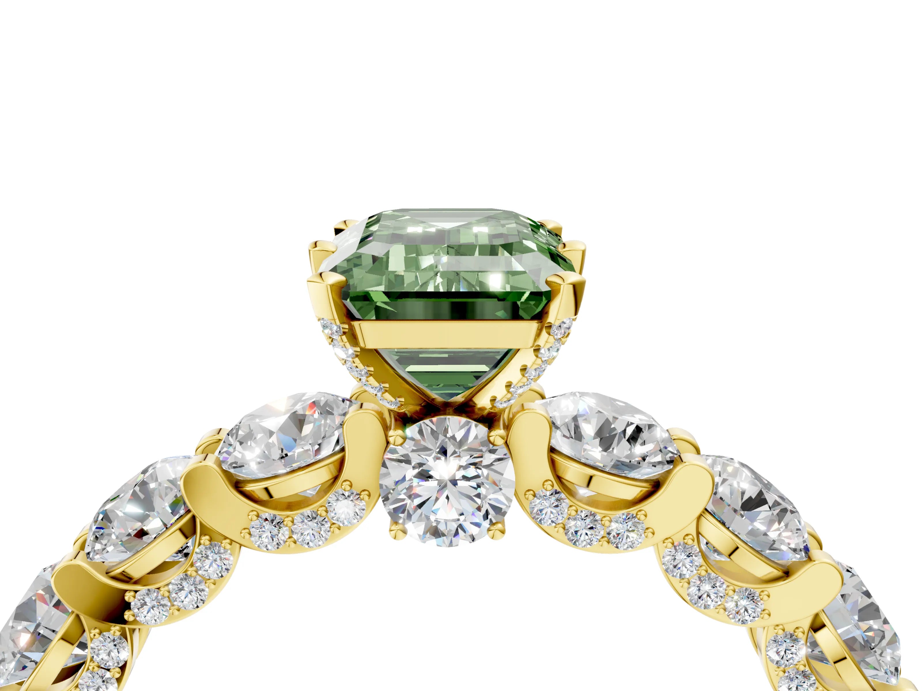 Yellow gold Round Diamond Side Stone Engagement Ring with Six-Prong Setting_4