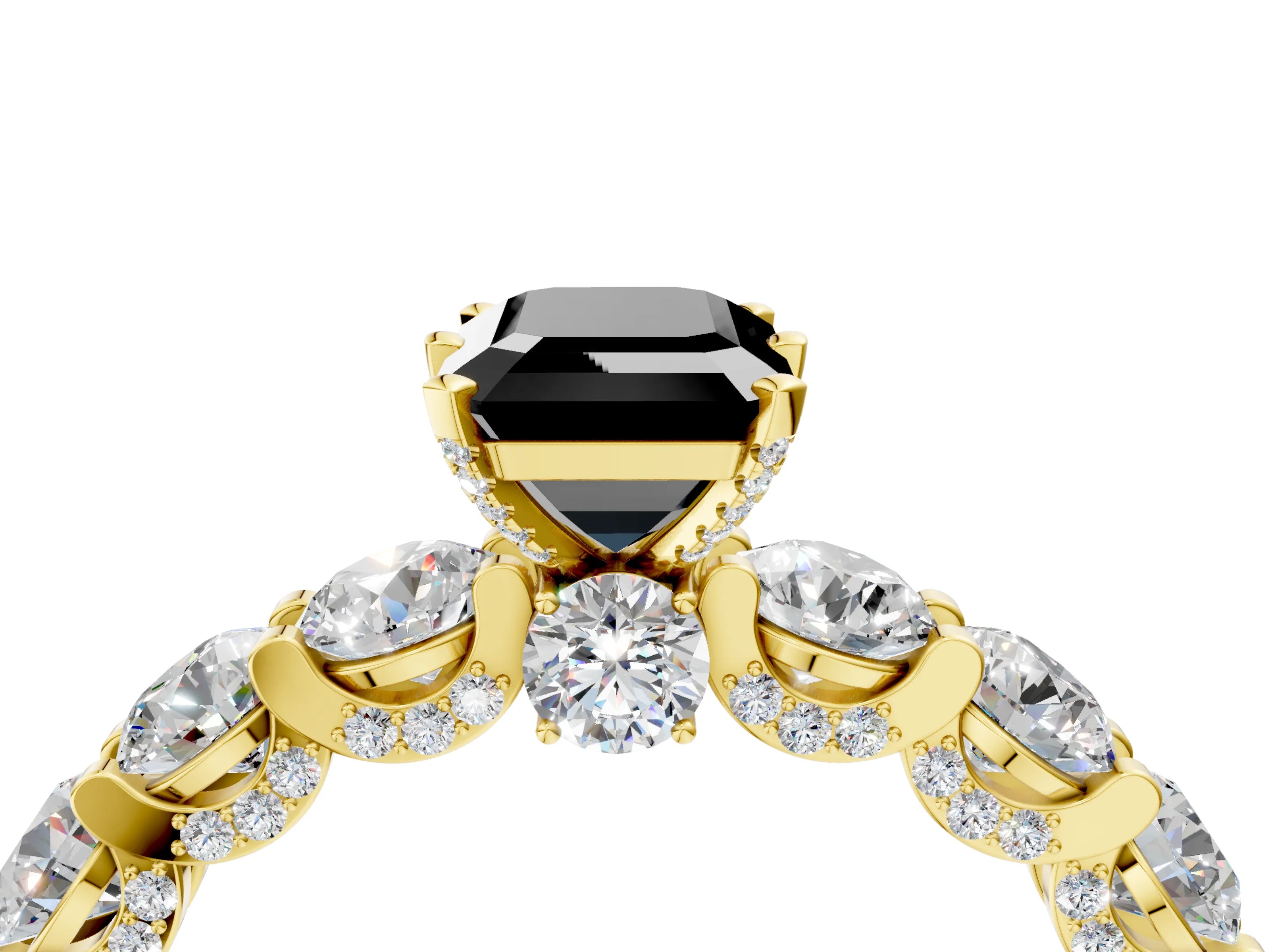 Yellow gold Round Diamond Side Stone Engagement Ring with Six-Prong Setting_4
