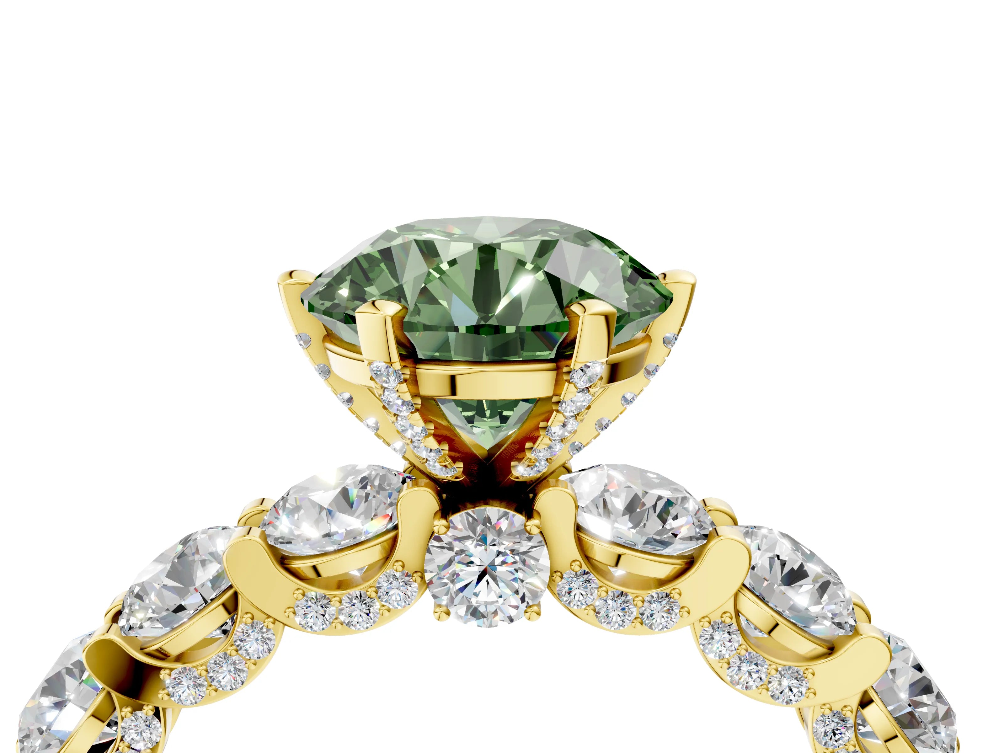 Yellow gold Round Diamond Side Stone Engagement Ring with Six-Prong Setting_4