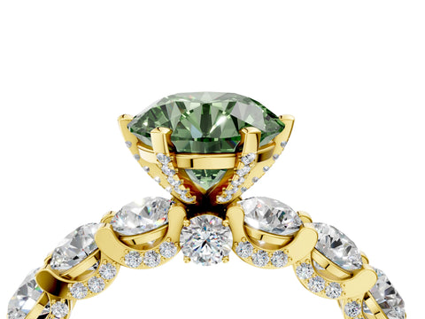 Yellow gold Round Diamond Side Stone Engagement Ring with Six-Prong Setting_4