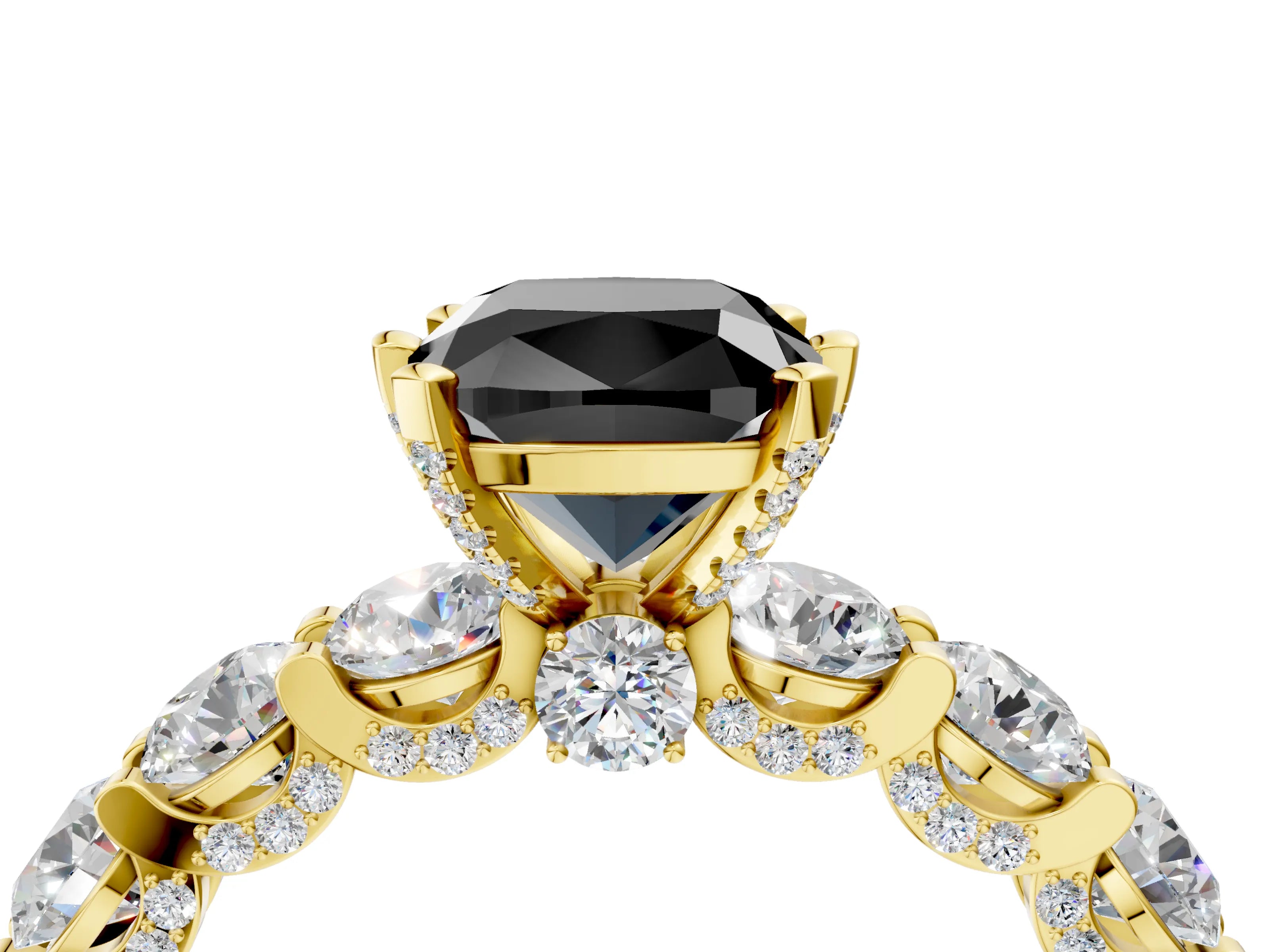 Yellow gold Round Diamond Side Stone Engagement Ring with Six-Prong Setting_4