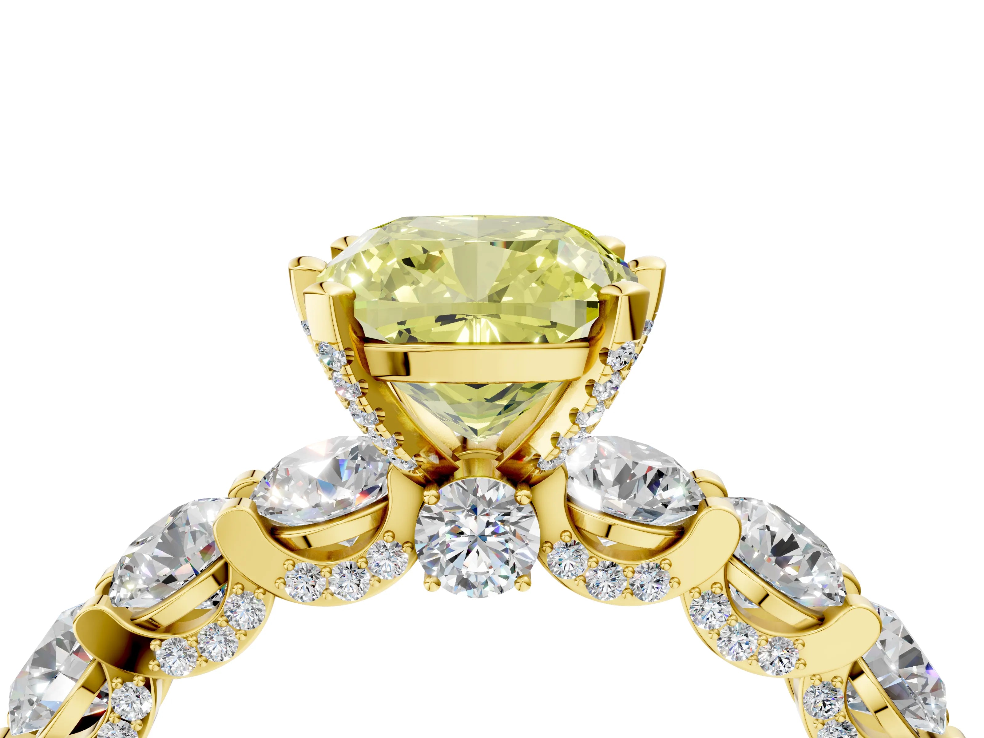 Yellow gold Round Diamond Side Stone Engagement Ring with Six-Prong Setting_4
