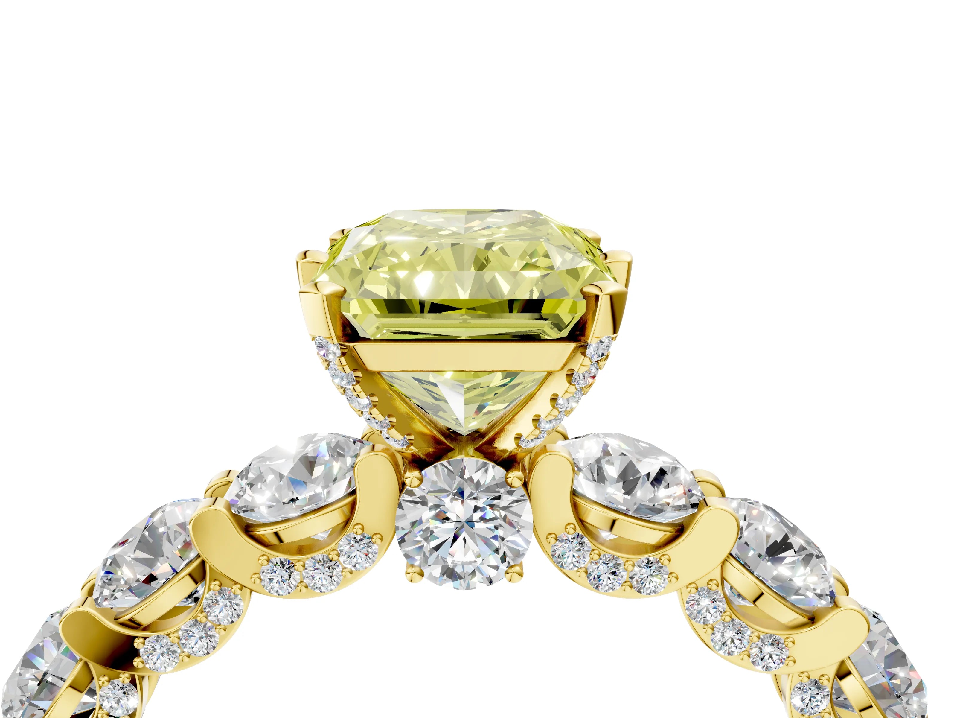 Yellow gold Round Diamond Side Stone Engagement Ring with Six-Prong Setting_4