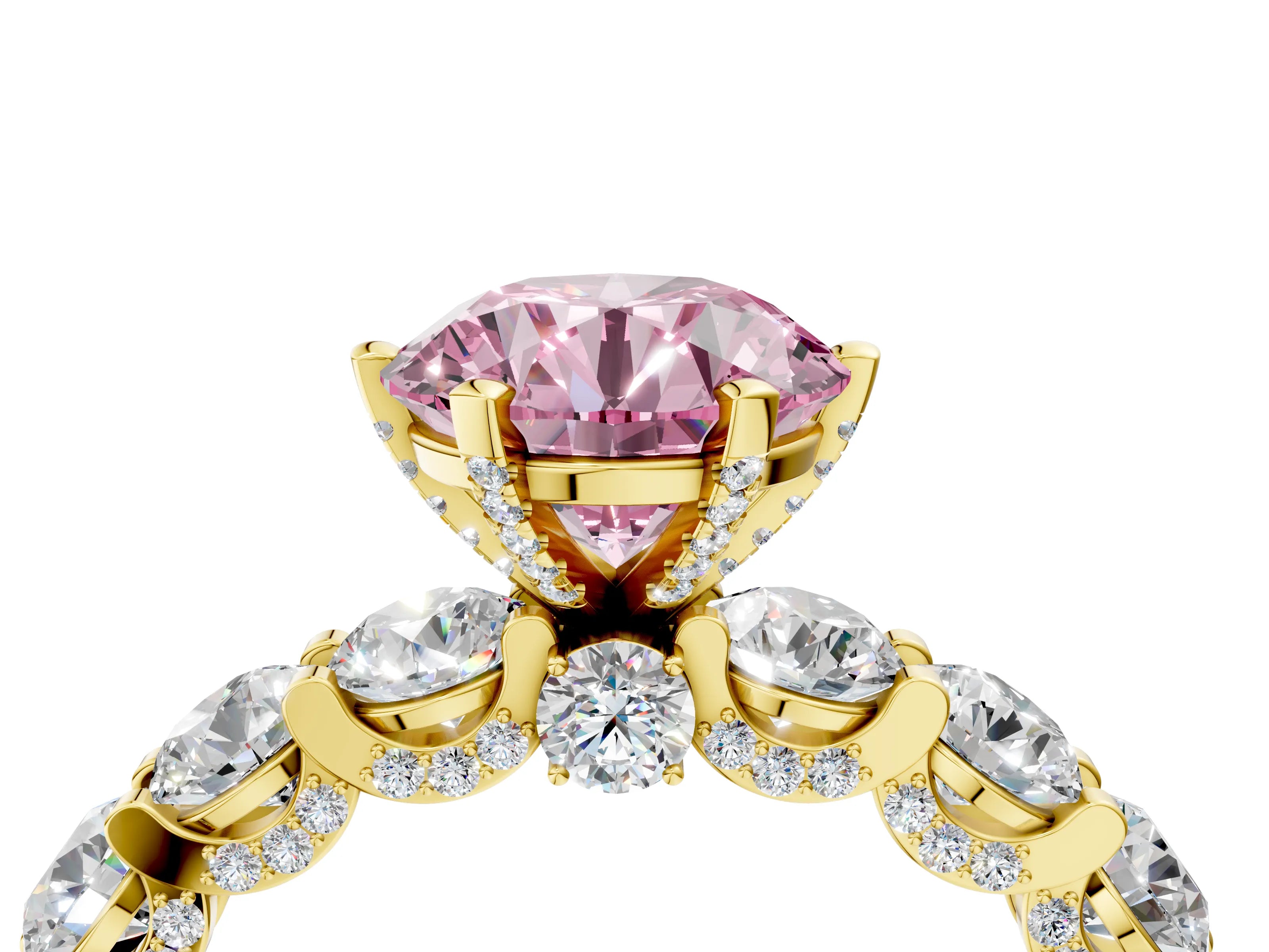 Yellow gold Round Diamond Side Stone Engagement Ring with Six-Prong Setting_4