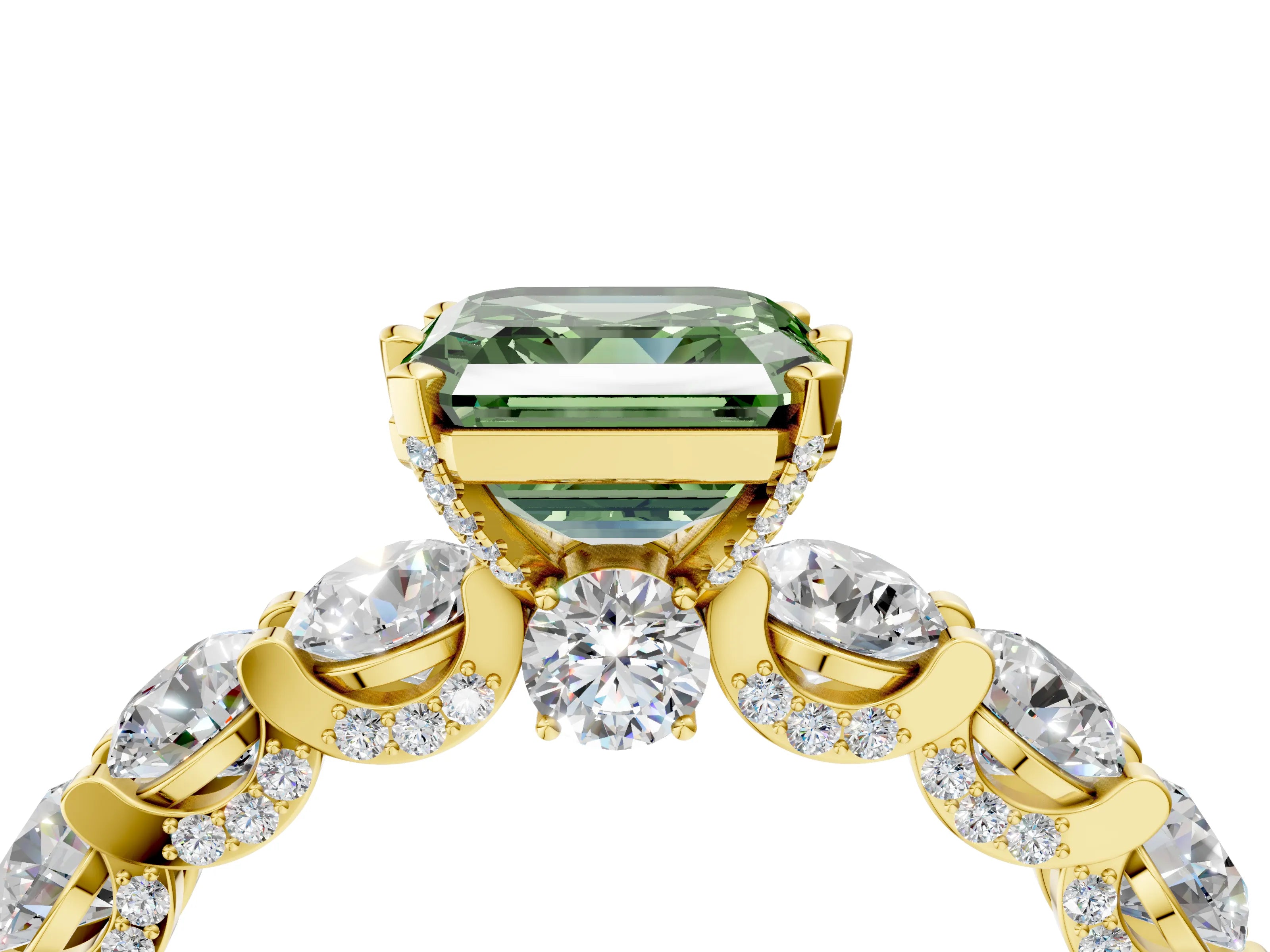 Yellow gold Round Diamond Side Stone Engagement Ring with Six-Prong Setting_4