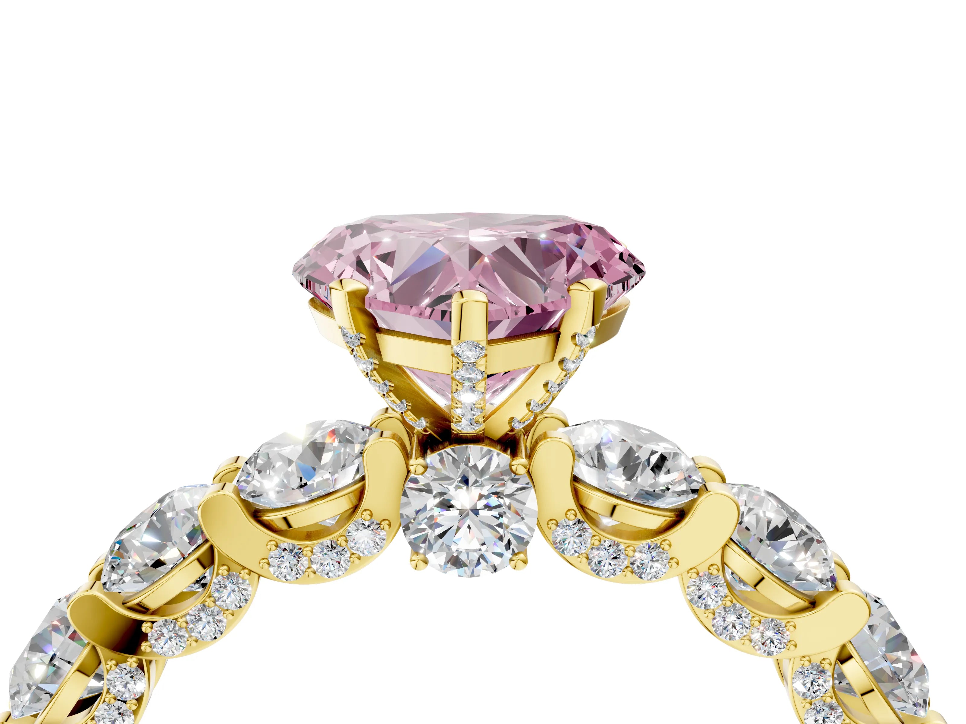 Yellow gold Round Diamond Side Stone Engagement Ring with Six-Prong Setting_4