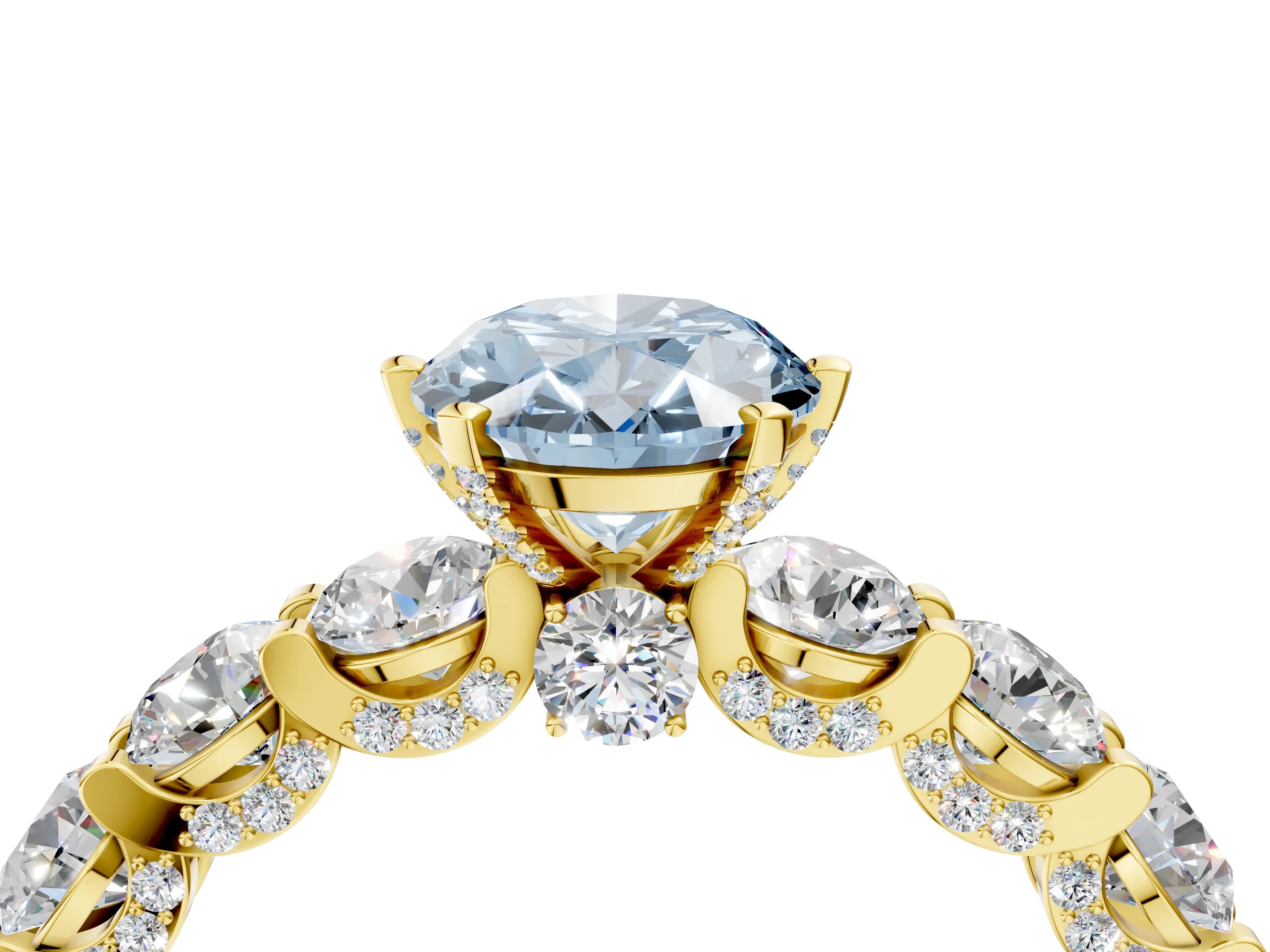 Yellow gold Round Diamond Side Stone Engagement Ring with Six-Prong Setting_4